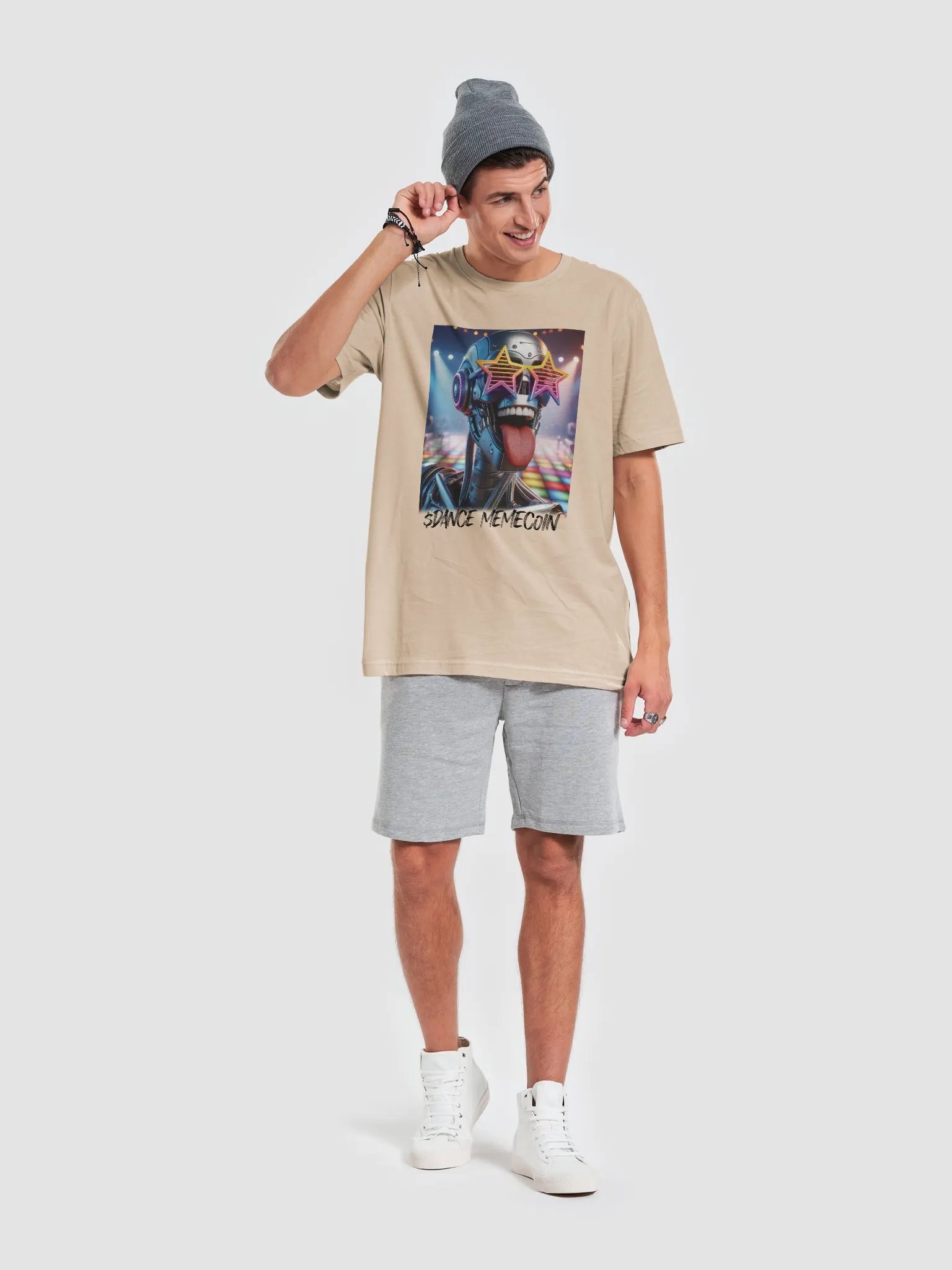 ROCKI ROBOT - DANCE MEMECOIN - PREMIUM TEE - TAN product image (1)