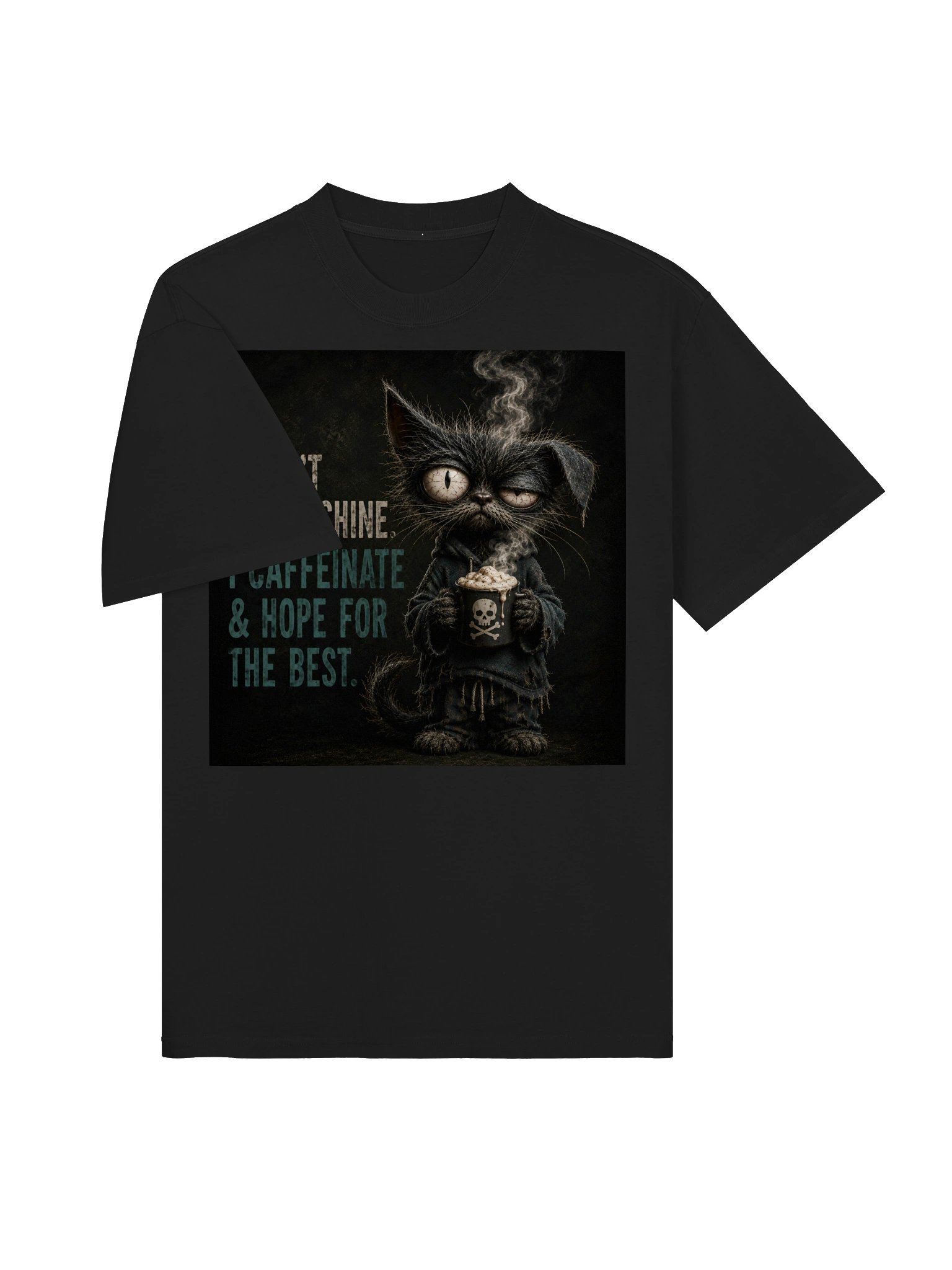 I Don’t Rise & Shine I Caffeinate & Hope for the Best Cat Coffee T-Shirt | Unisex Oversized product image (4)