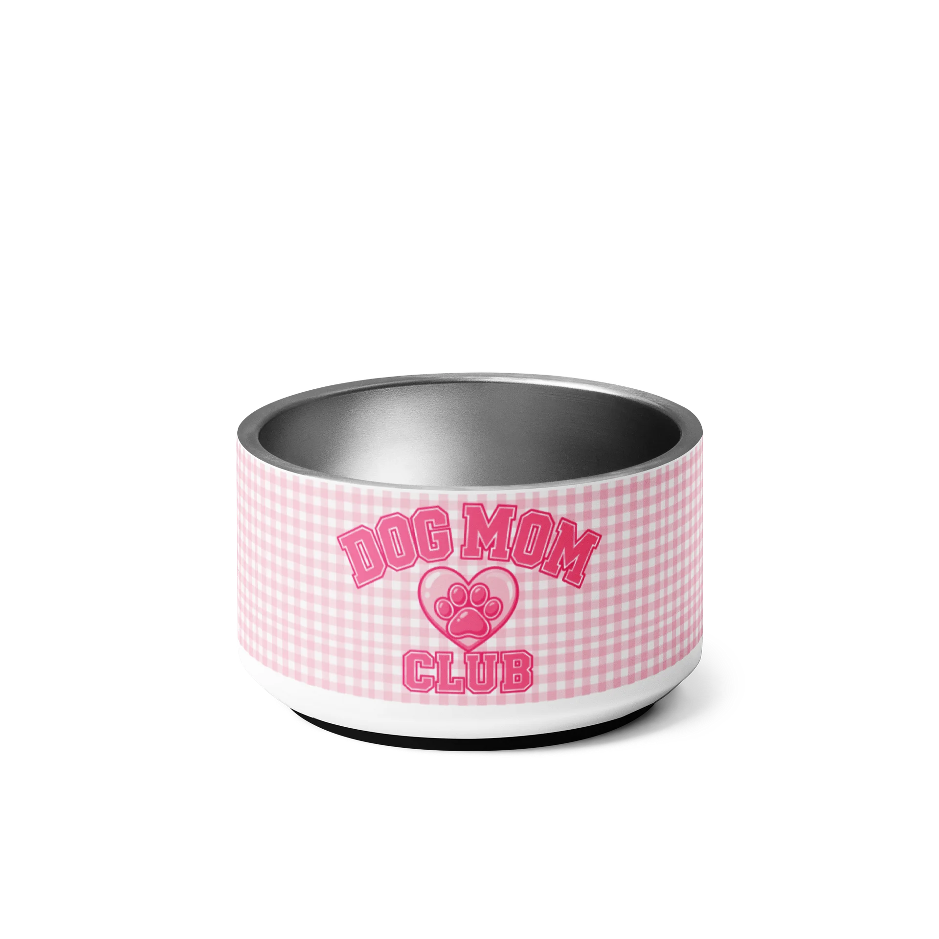 Dog Mom Club Dog Bowl | Pink Gingham Paw Heart Pet Bowl product image (2)
