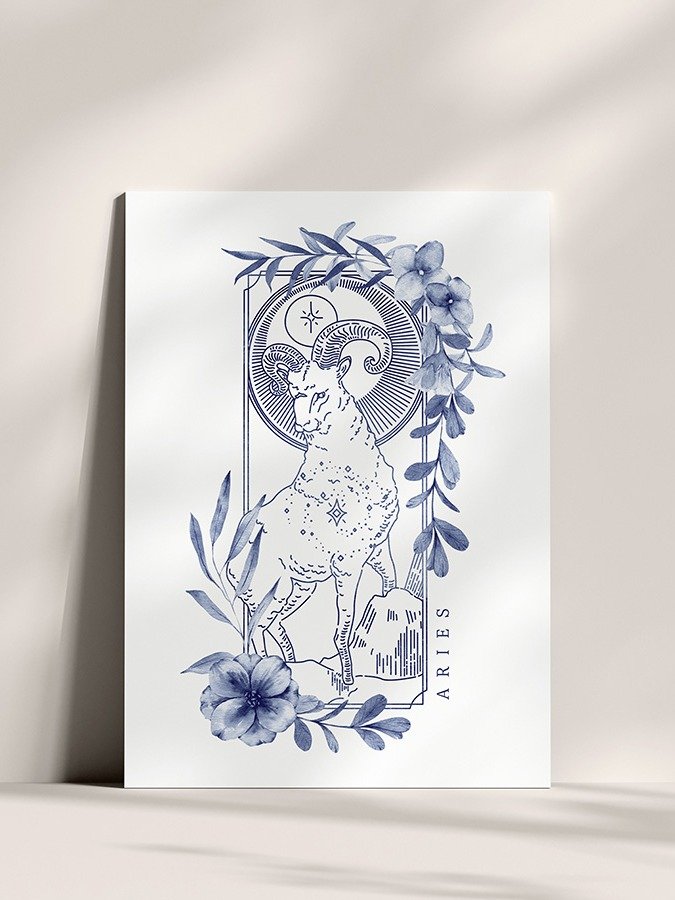 Aries Blue Line Art Zodiac Print product image (3)