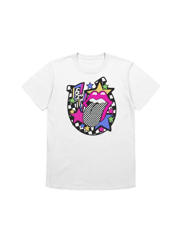 Retro Pop Art Checkered Tongue Neon Western Graphic Tee - Vibrant Y2K Style T-Shirt product image (2)