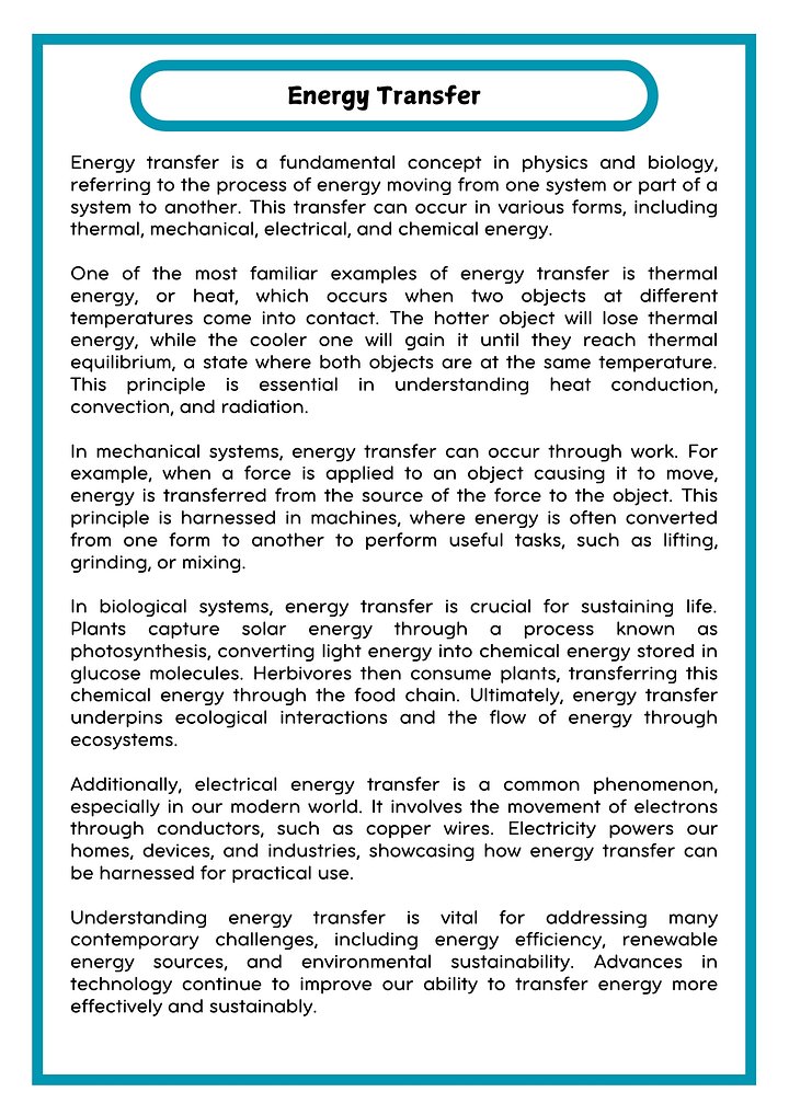 Energy Transfer Reading Passage with Questions Worksheet product image (2)