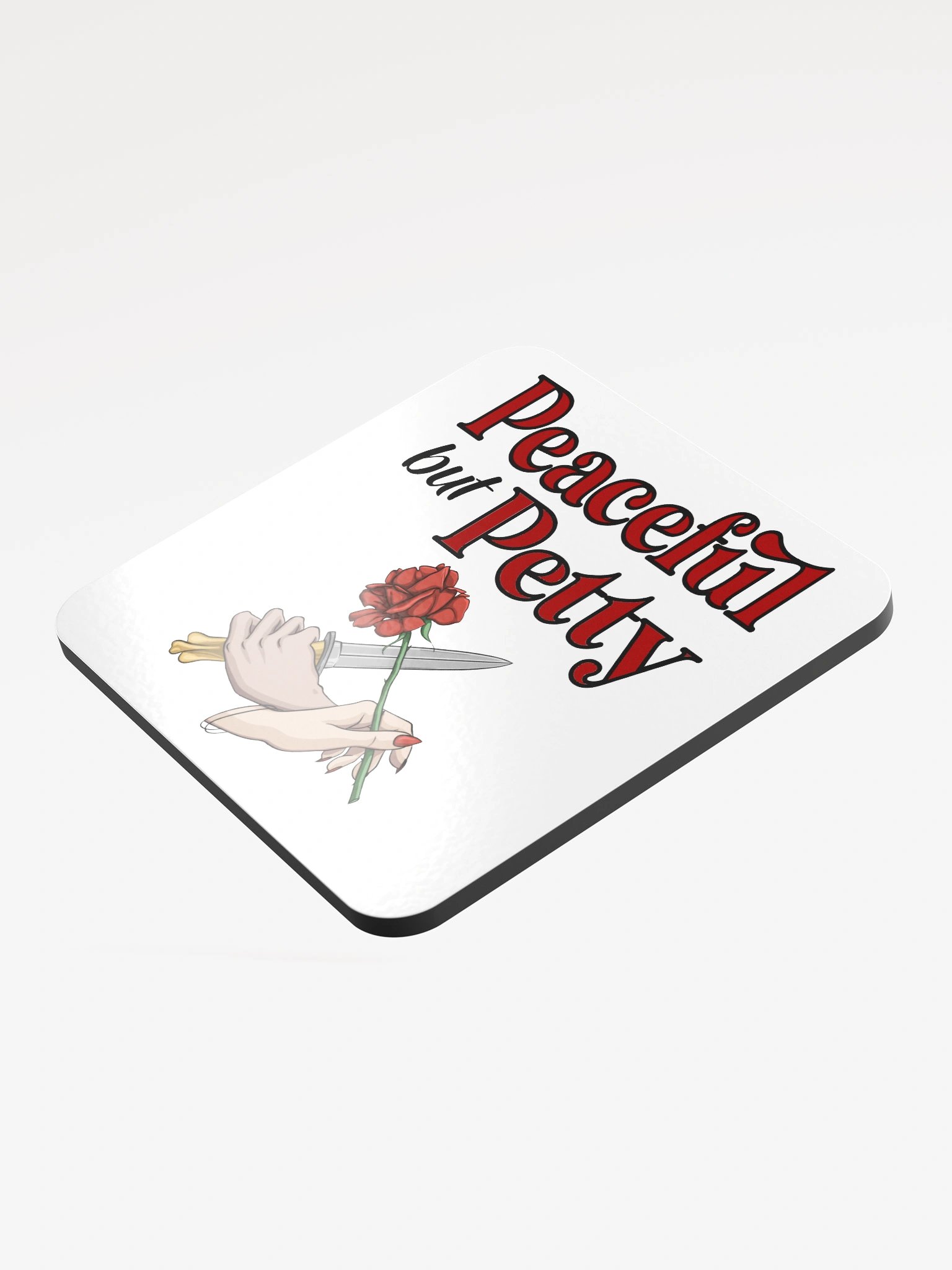 Peaceful but Petty Dagger Glossed Cork Coaster product image (3)