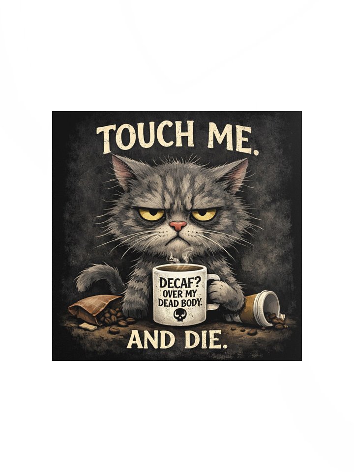 Touch Me. And Die. Funny Sarcastic Cat 10x10 Poster | Decaf Coffee Cat Art Print product image (1)