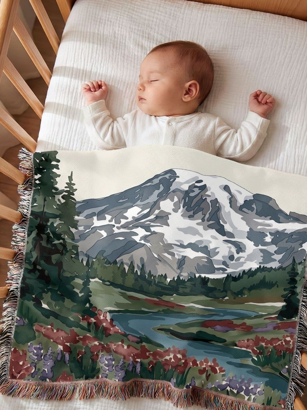 Personalized Mountain Landscape Woven Blanket | Custom Family Name Throw product image (9)