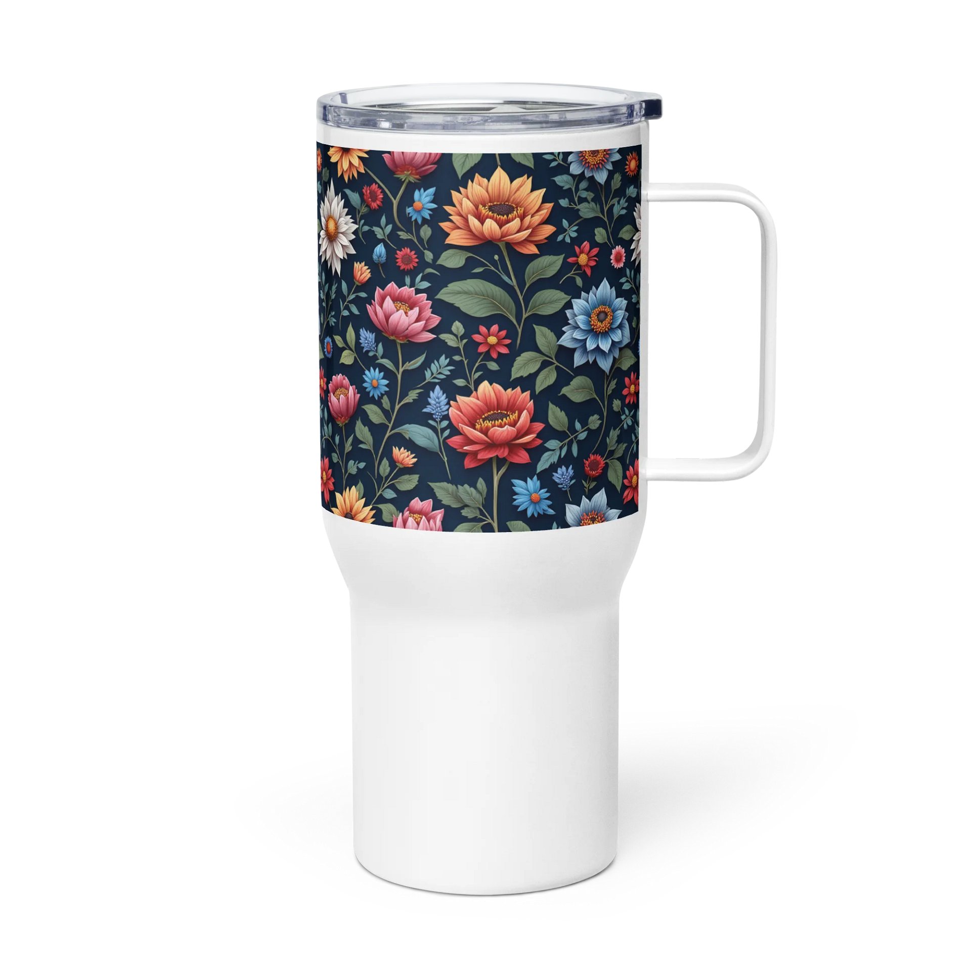 Elegant Folk Art Floral Stainless Steel Travel Tumbler with Handle product image (3)