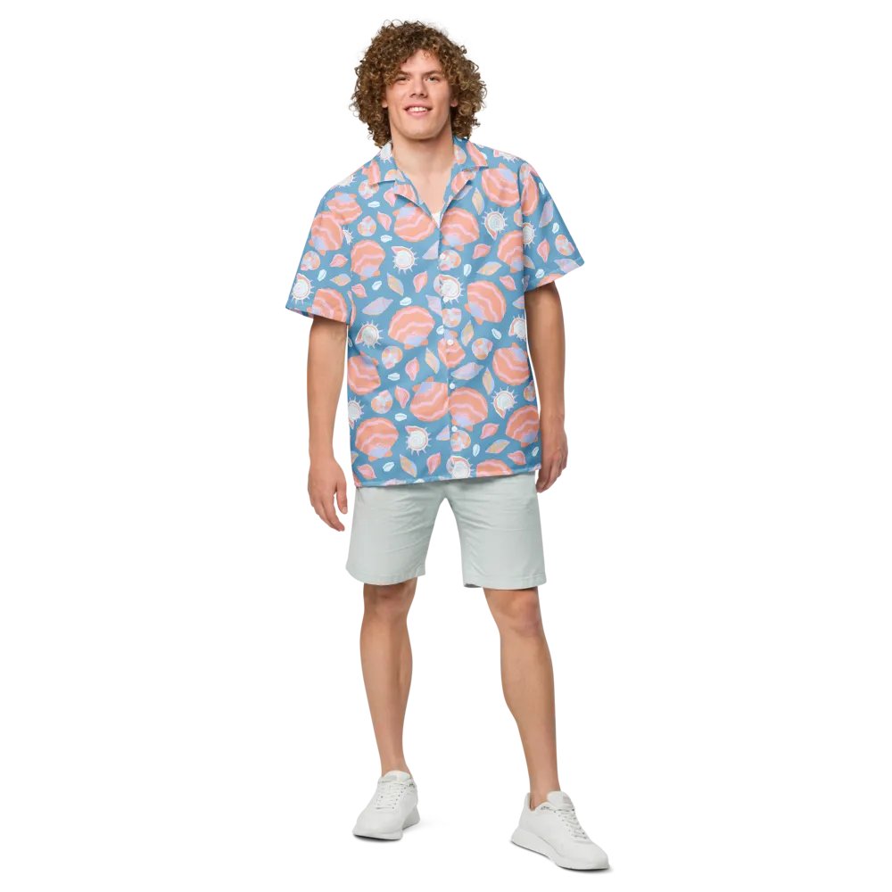 Retro Seashells Blue Hawaiian Shirt product image (4)