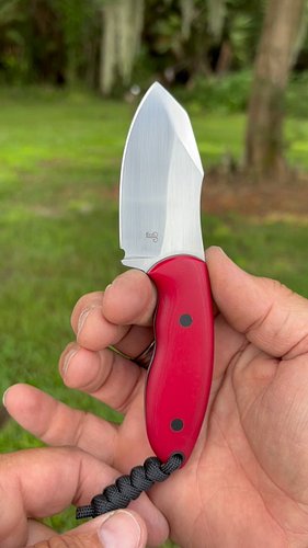 Ruby Red Linen Micarta Tobico steel is 80CrV2.  Another beauty going to be available at the end of August.  Make sure you are...
