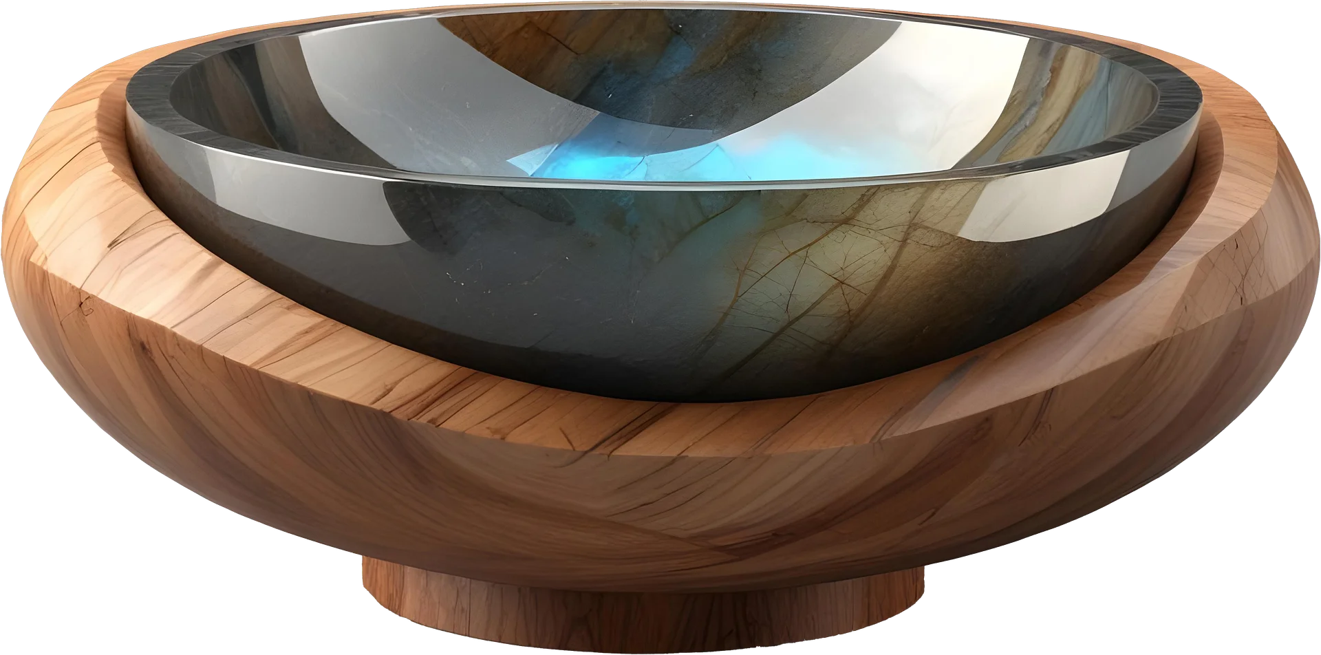 Celestial Grace – Wooden Base Crystal Bowl spa decor PNG product image (1)