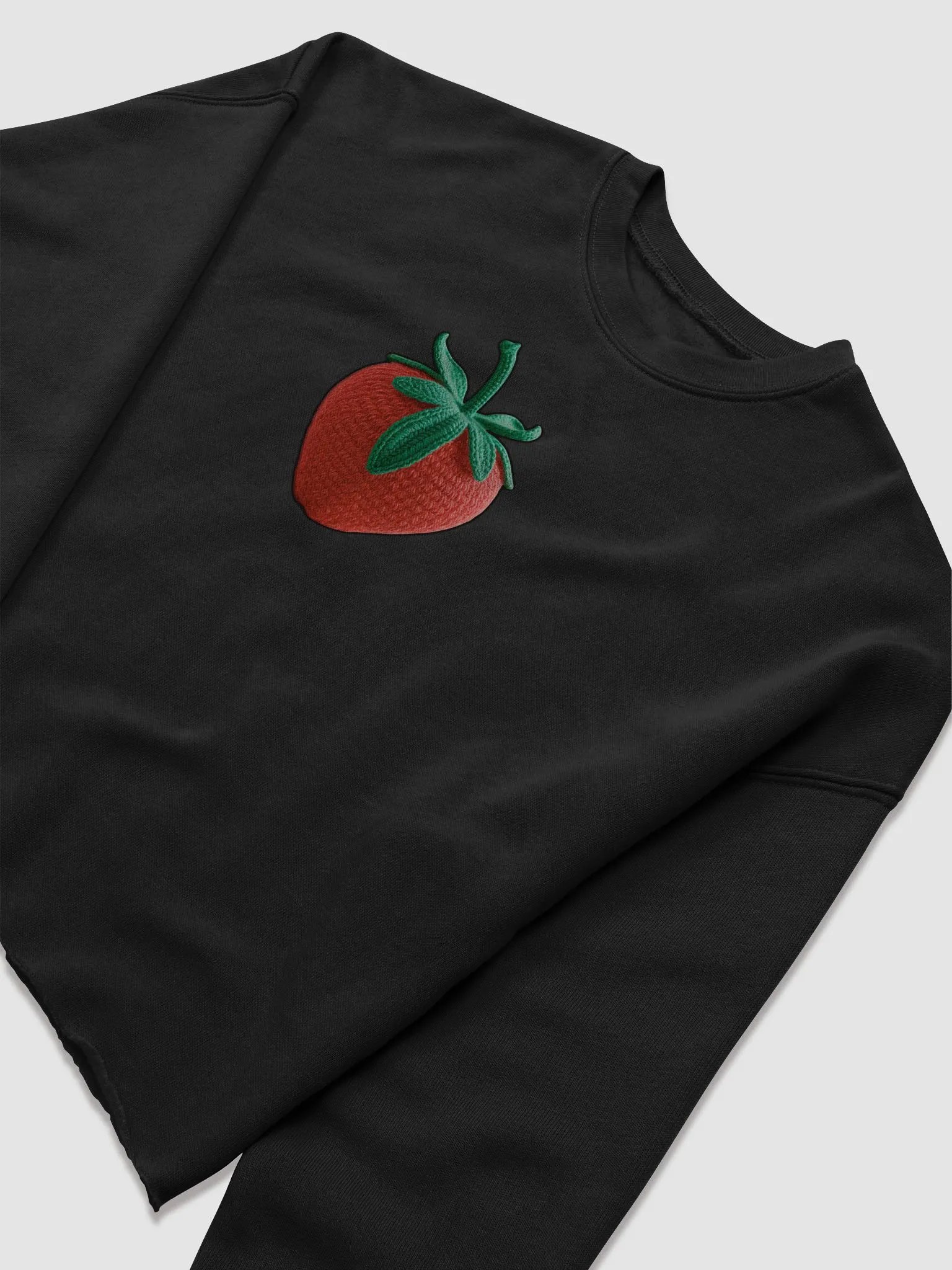 CozyAvocado Women's Black Fleece Crop Sweatshirt Strawberry #1 product image (5)
