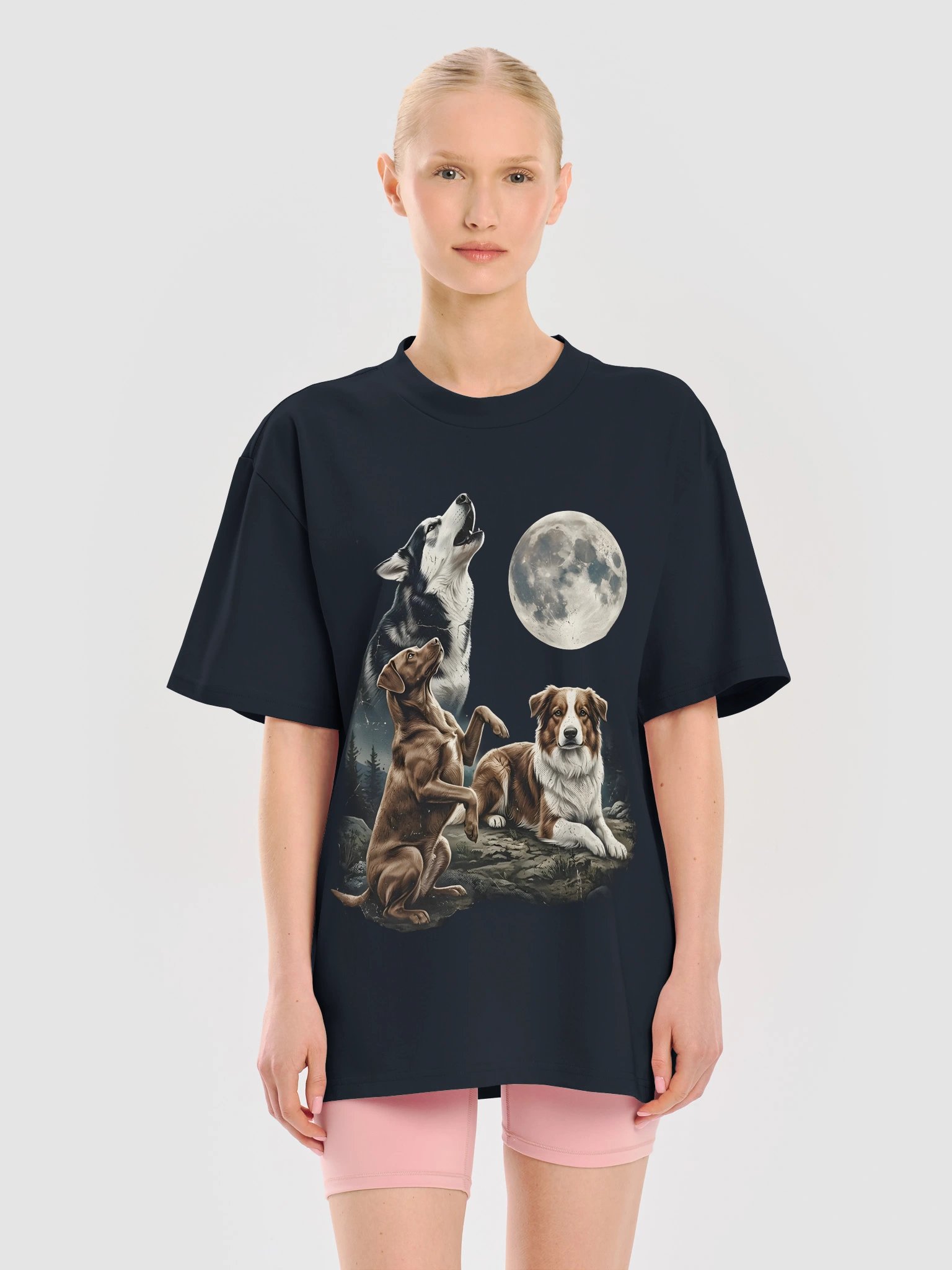 Moonlit Howl – Three Dogs Under the Full Moon T-Shirt product image (27)
