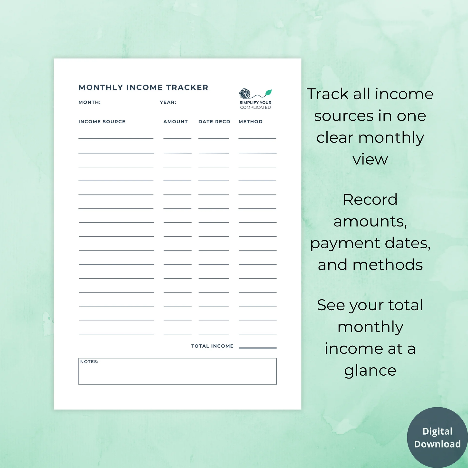 Monthly Income Tracker product image (2)