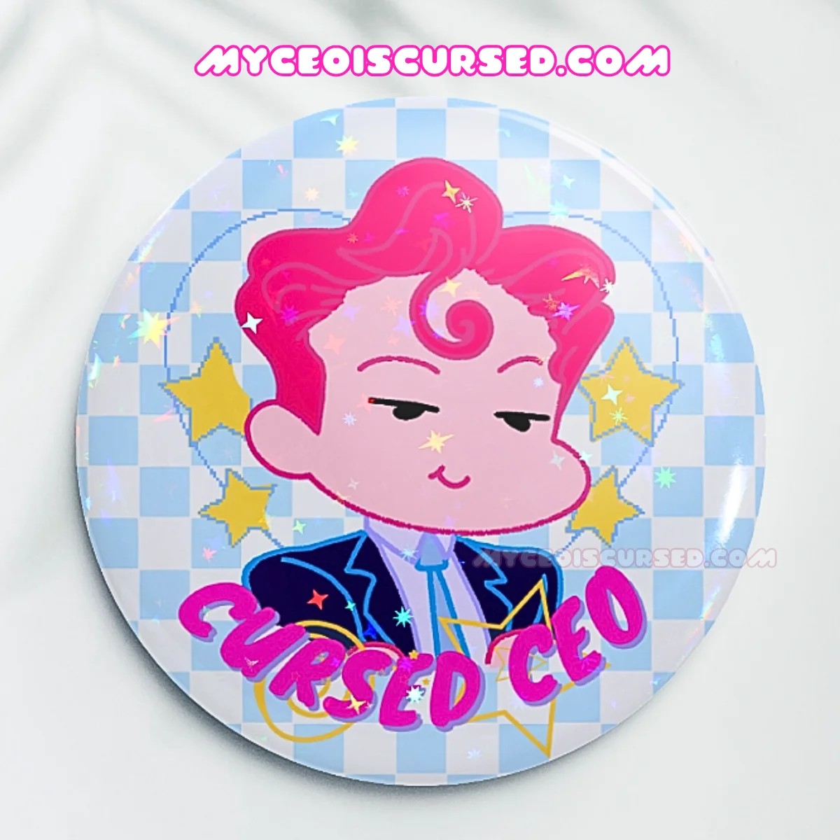 Cursed CEO - Holographic Button Badge 🩷 product image (2)