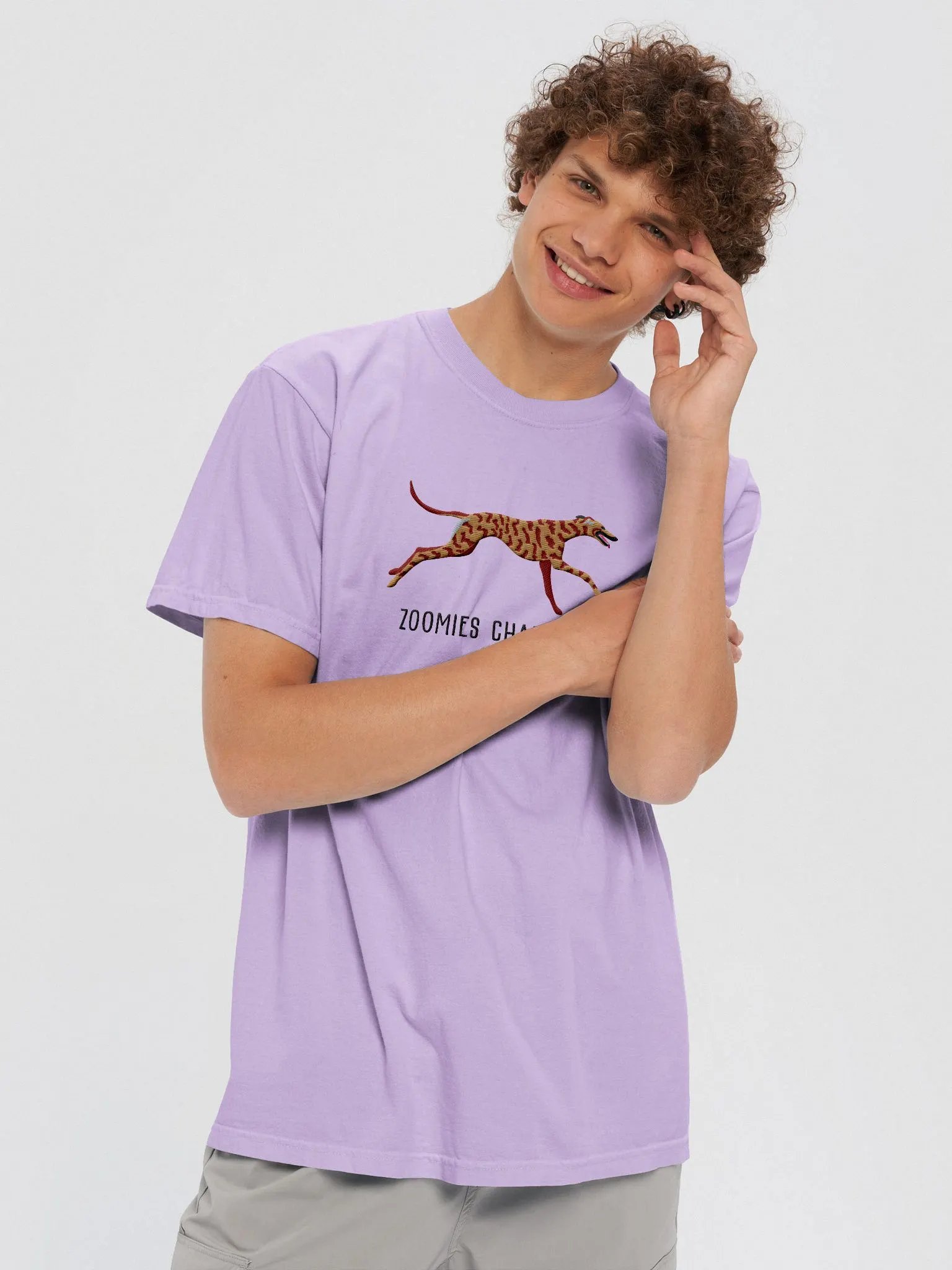 Zoomies Champion T-Shirt(Embroidered) of a Greyhound(Brindle) product image (8)