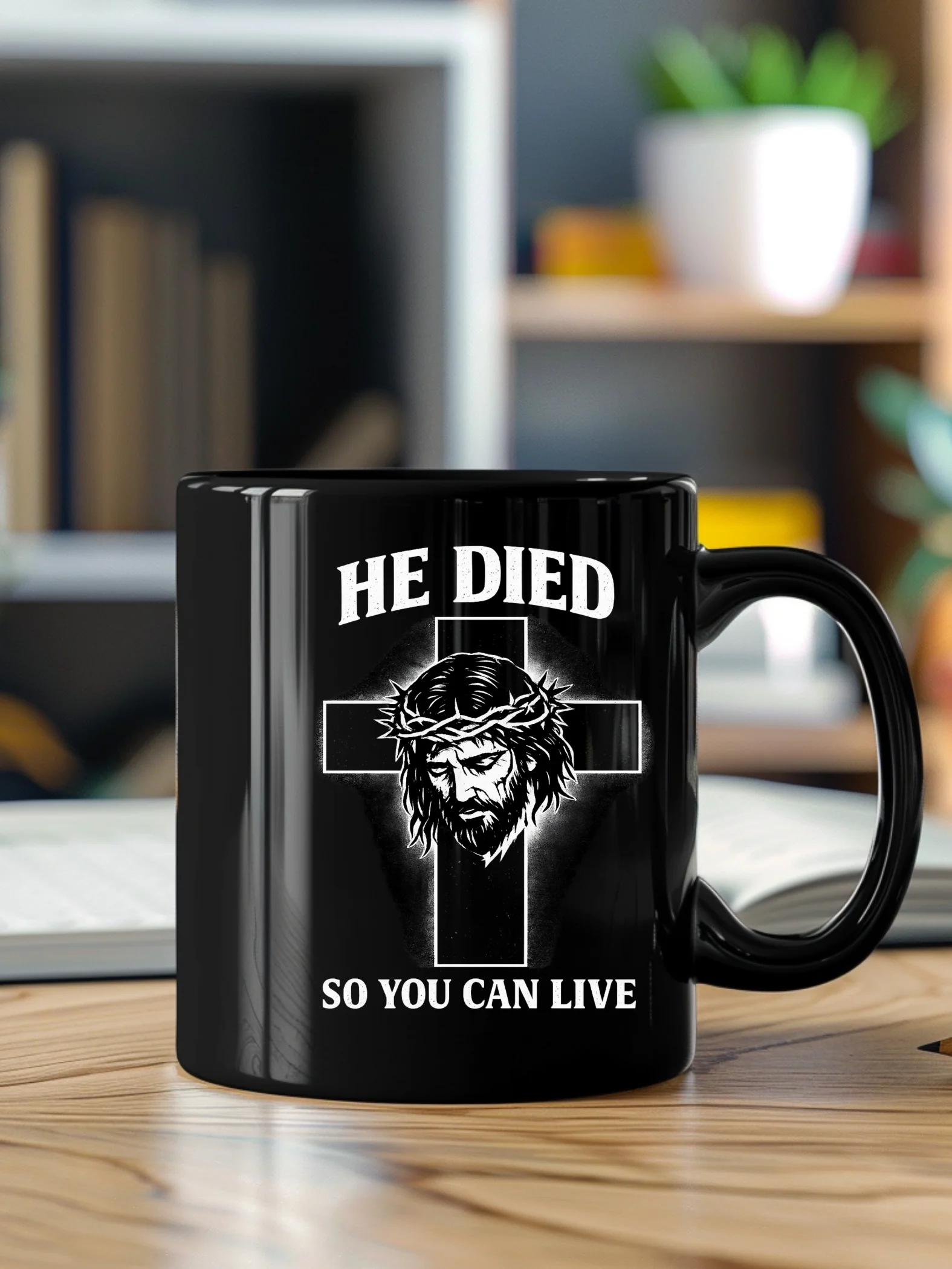 He Died So You Can Live Christian Coffee Mug – Jesus Cross Faith Mug – Inspirational Religious Gift – Kingdom Life Co. product image (1)