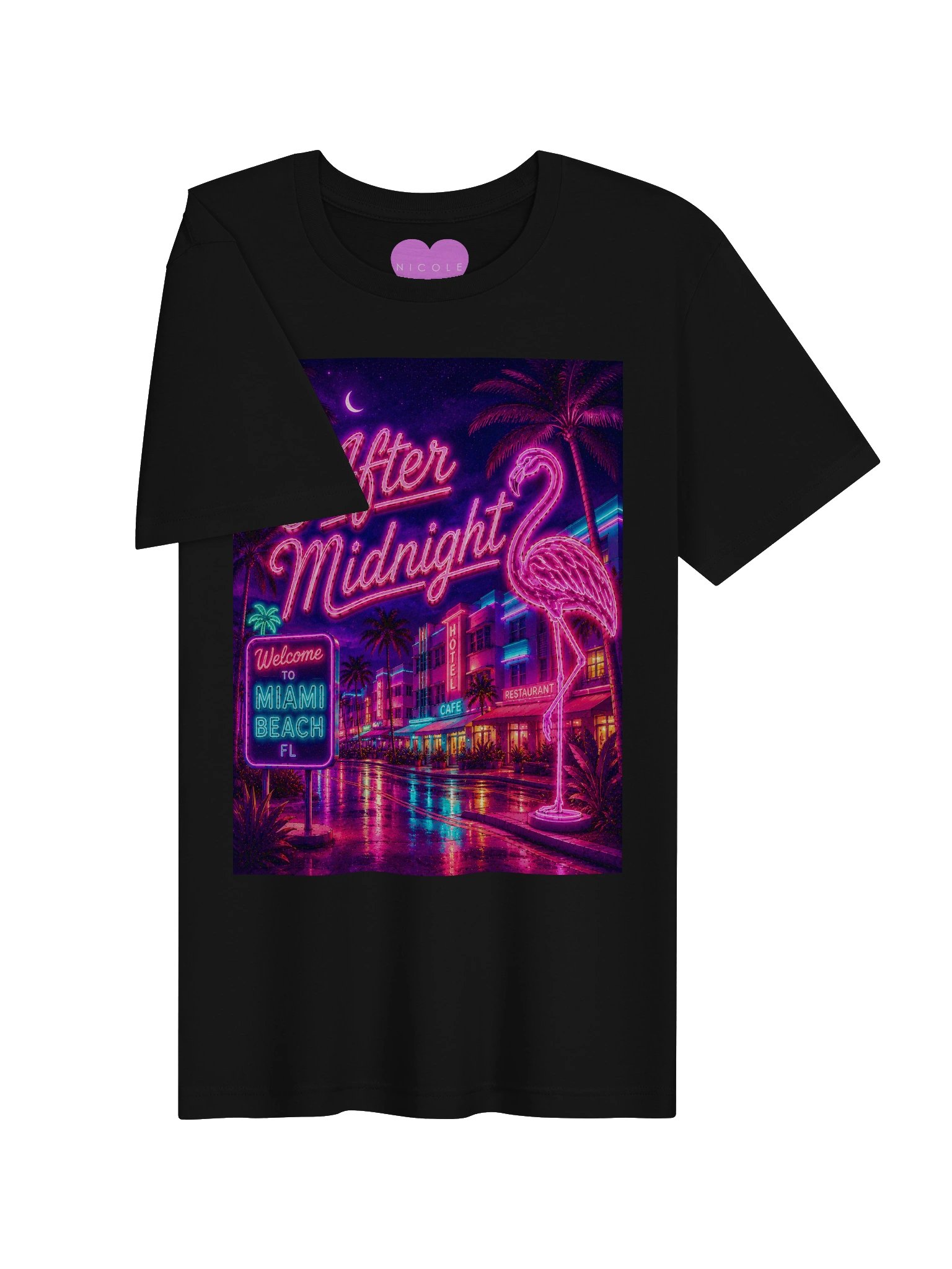 Miami Beach, Florida After Midnight Pink Flamingo T-Shirt product image (3)