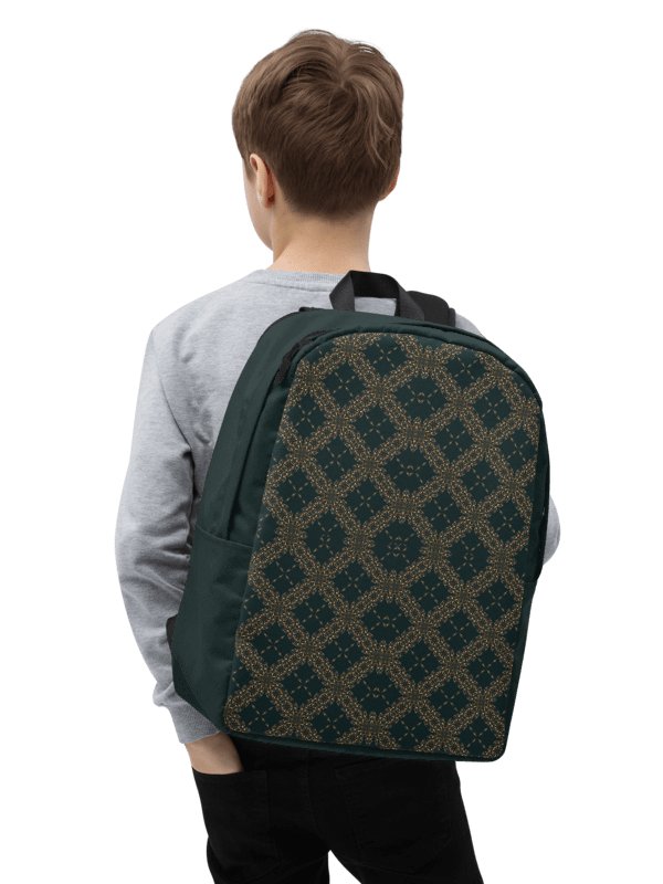 Dark Green Gold Pattern Backpack Elegant Minimalist Bag product image (10)