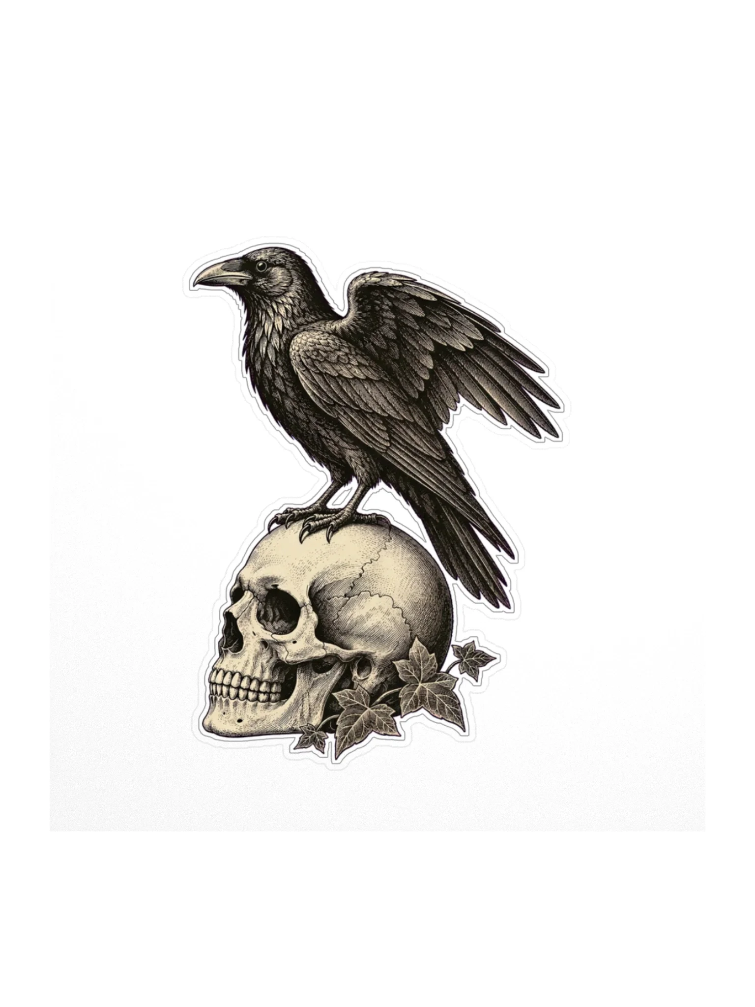 Raven and Skull Sticker, White