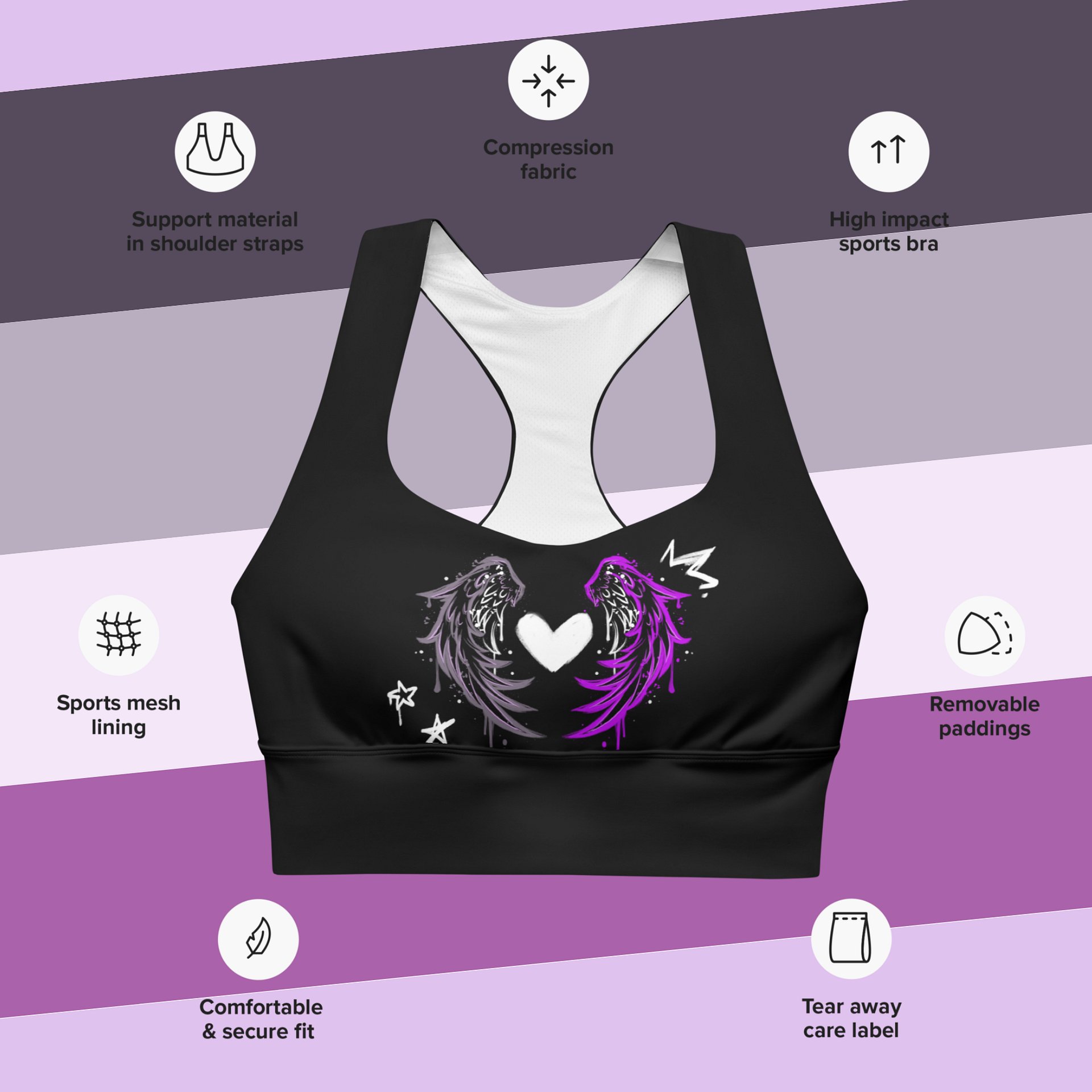 RISE Collection: Subtle Asexual Pride Phoenix Mild Compression Sports Bra product image (3)