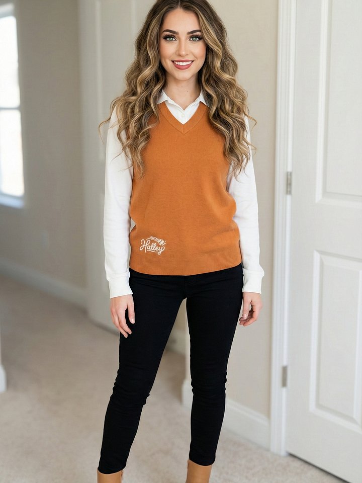 Orange Knitted V-Neck Vest product image (1)