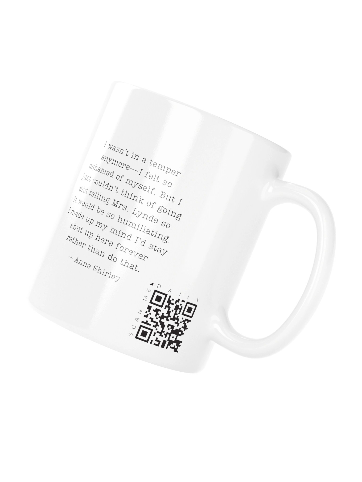 <i>Shame</i> • QR Mug<br /> With 160 Daily Quotes<br /> <small>Quotes from beloved novel<br />Anne of Green Gables (1908)</small> product image (5)