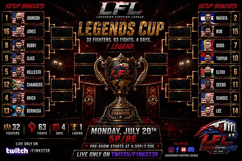 Are you ready!?

LFL Legends Cup Finale Tournament is set!
Monday, July 20th @ 5P/8E!
LIVE only on Twitch/F1NKST3R!

A specia...