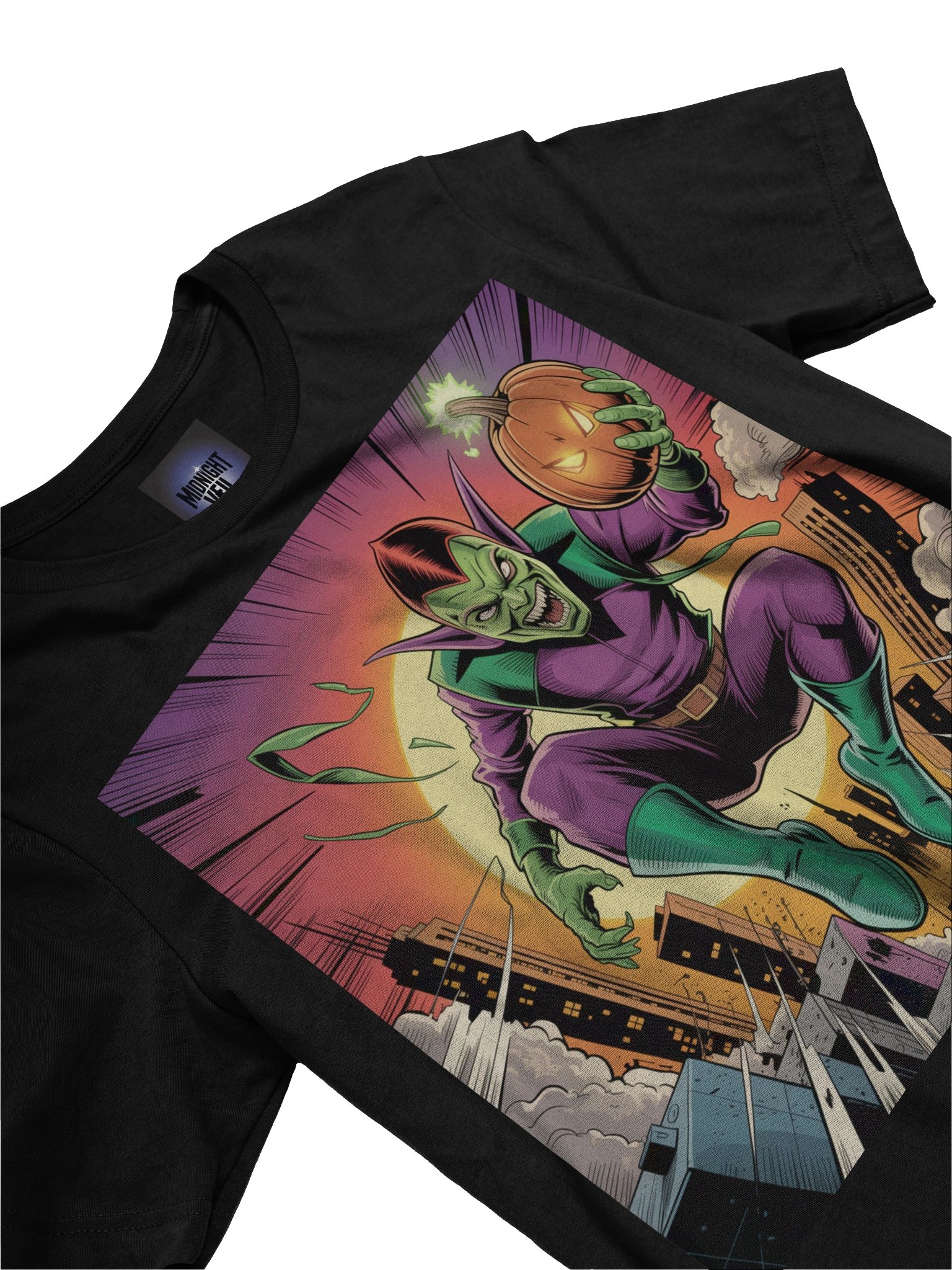 Green Goblin Twilight Terror Supersoft T-Shirt – Pumpkin Siege Sunset product image (5)