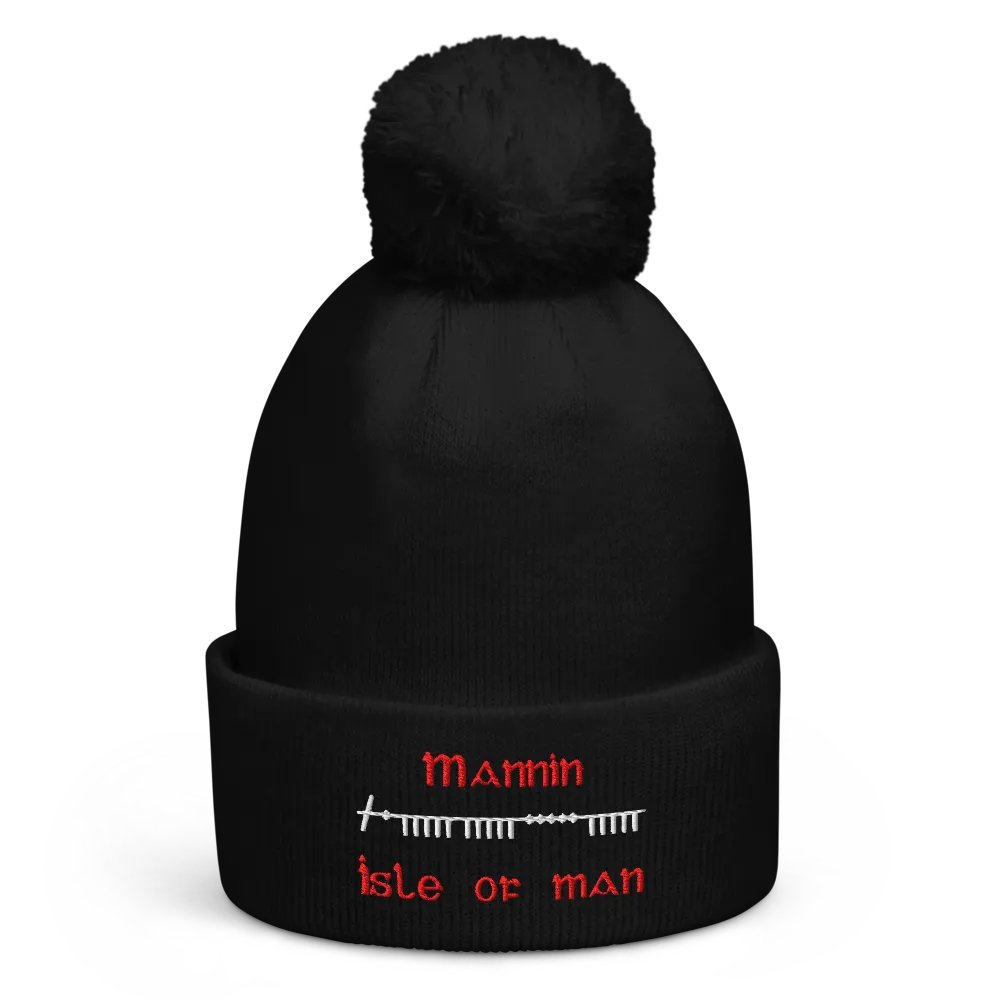 Isle of Man/Mannin Scholastic style Ogham embroidered Pom-Pom Beanie product image (1)