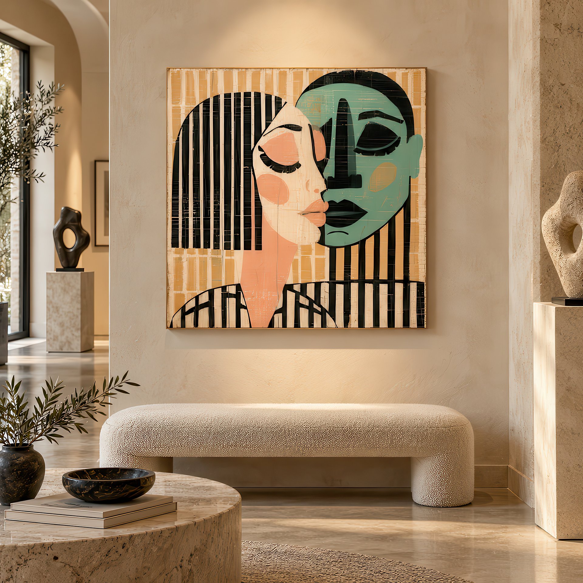 Le Baiser | Mid-Century Lovers Birch Wood Art | Wall Decor | 24x24″ (60x60 cm) product image (1)