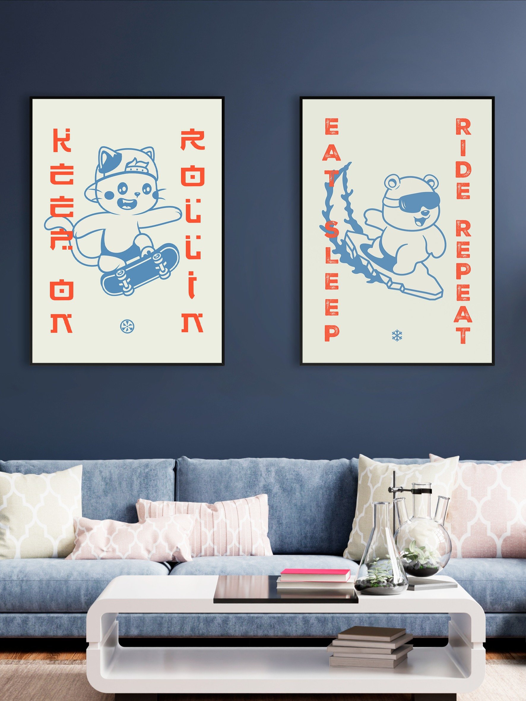 Anime poster: Eat, sleep, ride, repeat / Bear Surfer — sport poster, manga art print, Japanese space wall art, Japan poster, 80s print product image (2)