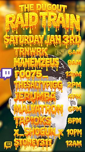 Join us Saturday Jan 3rd on #twitch #raidtrain