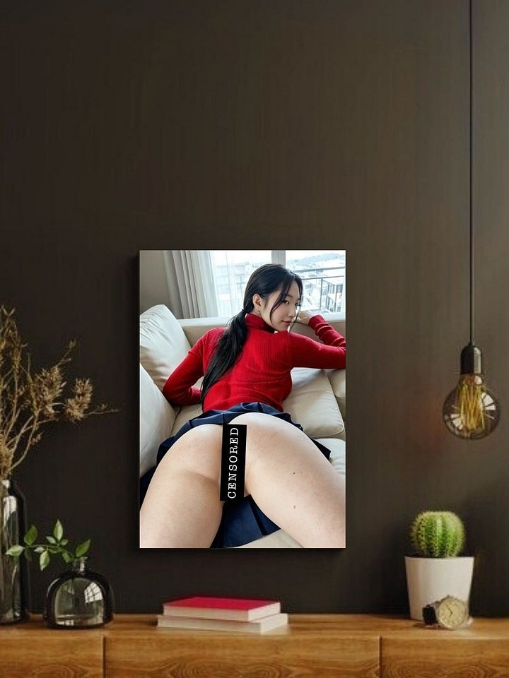 Red Sweater Skirt Couch Pose – Glossy 8x10 Metal Print product image (2)