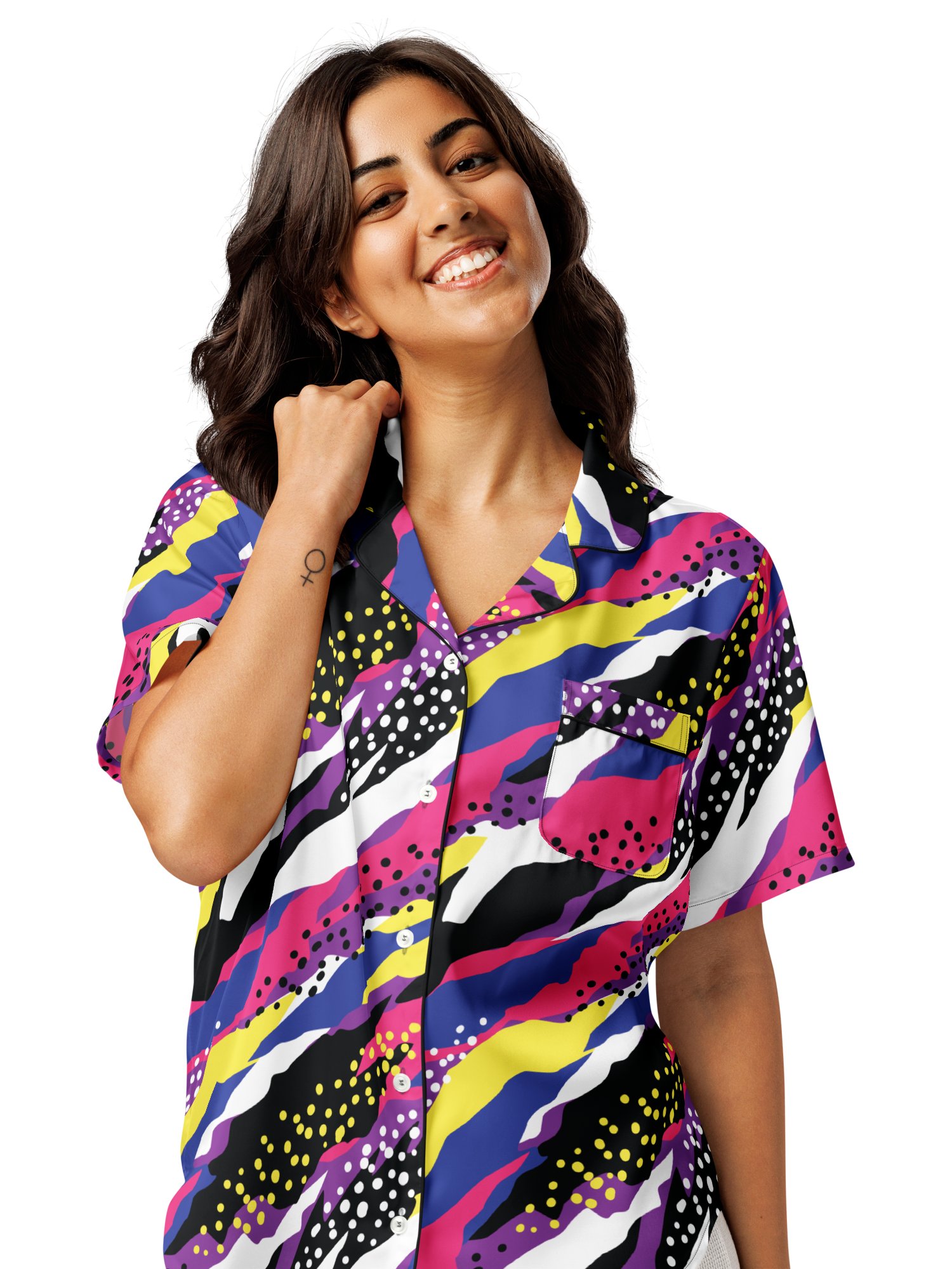 Retro 90s Cyber-Pop Waves | Vibrant All-Over Print Pajama Shirt product image (2)