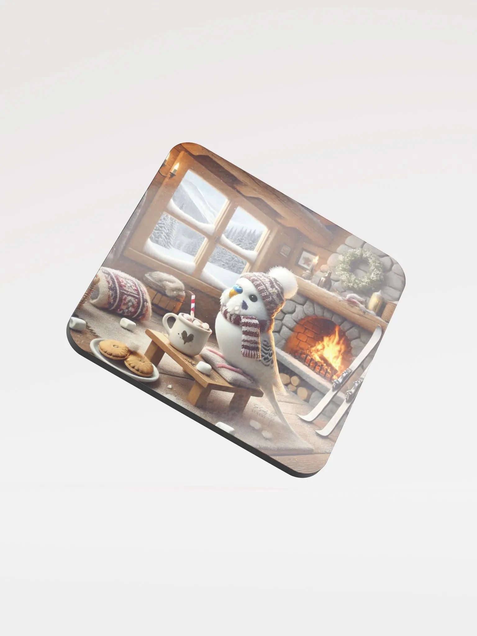 Perch & Sip – Glossed Cork Coaster with Parakeet Art 7 product image (1)