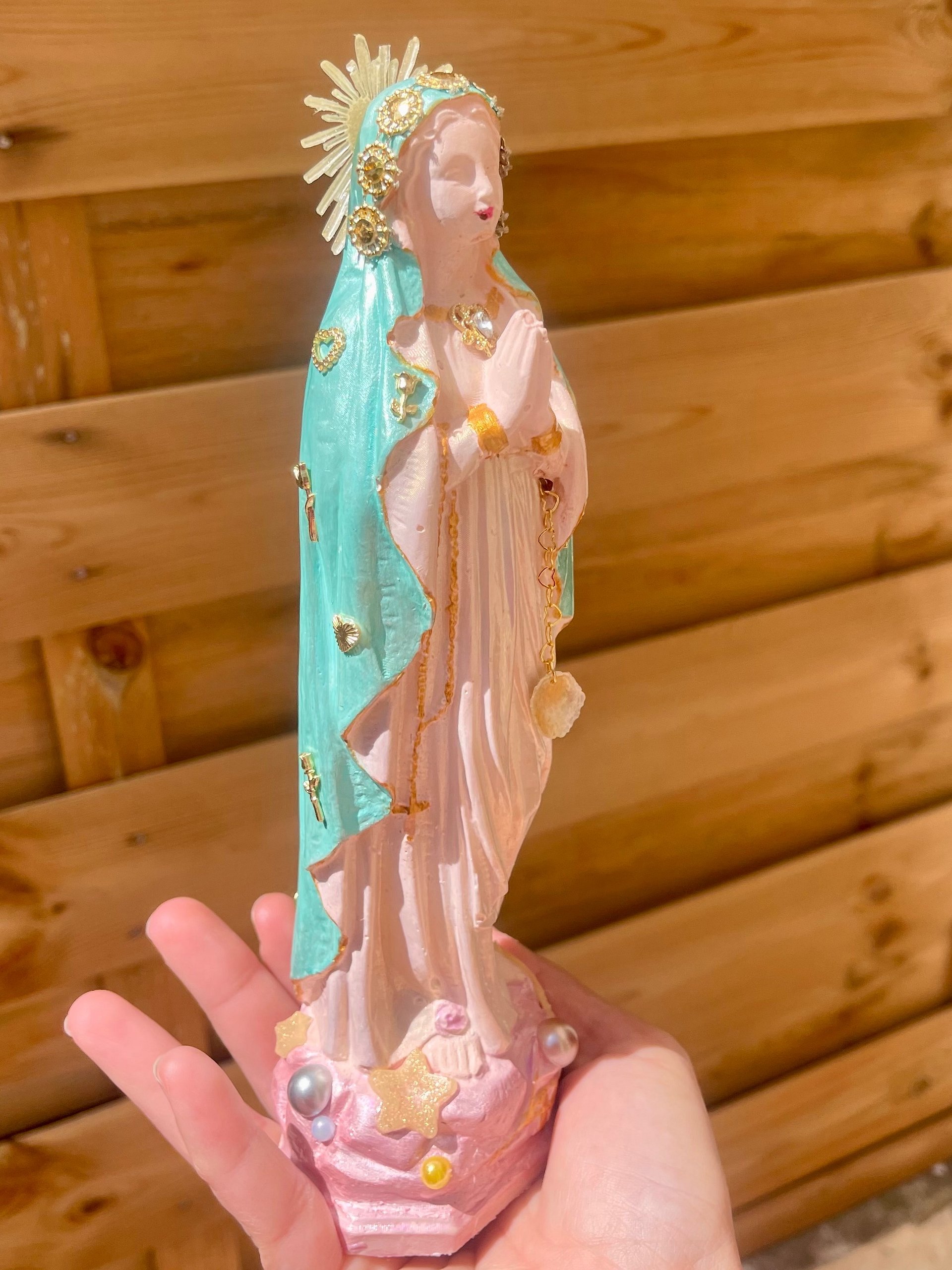 Handmade Virgin Mary Statue | Stella Maris Seashell Decor, French Riviera Artisan Figurine product image (8)
