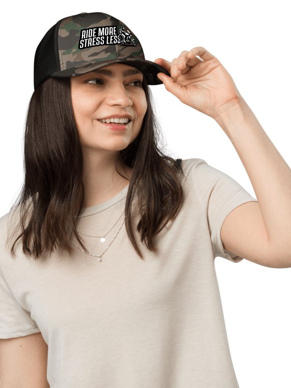 Stress Less Camo Trucker Hat | Ride more stress less product image (1)