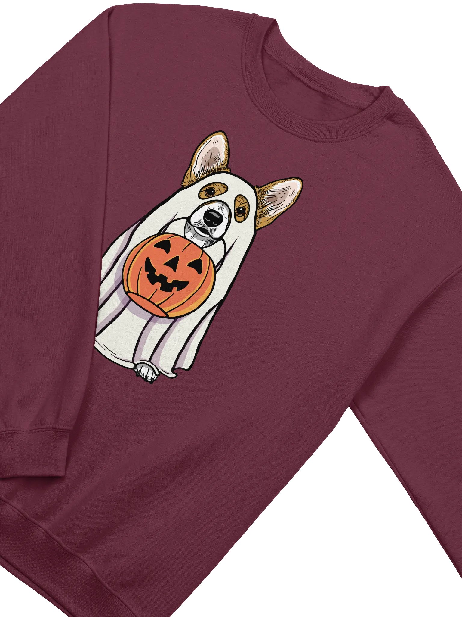 Funny Halloween Cardigan Welsh Corgi Sweatshirt | Funny Corgi Wearing a Ghost Costume and Holding a Pumpkin Basket product image (4)