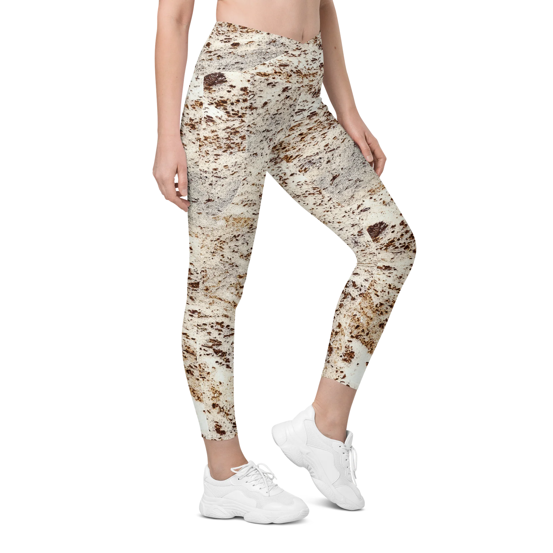 Espresso Swirl Women's Crossover High-Waisted Leggings with Dual Pockets product image (5)