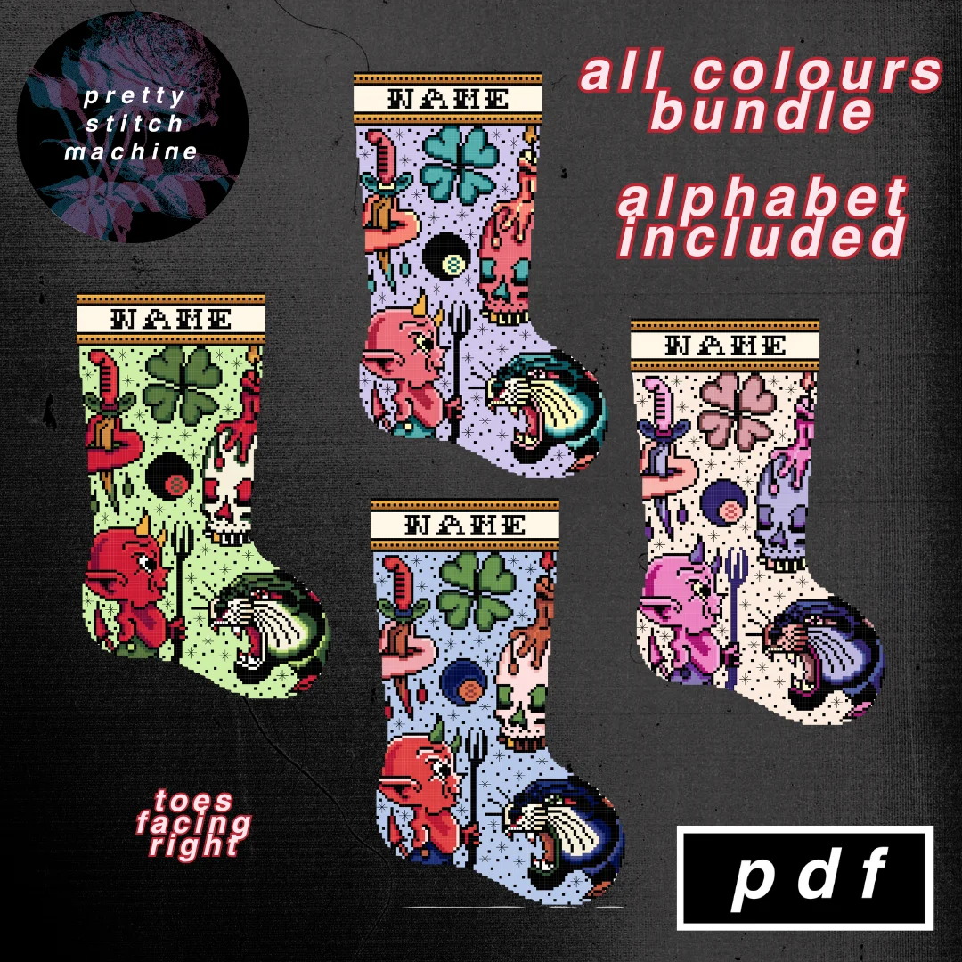 Traditional Tattoo Flash First Edition Holiday Palette Right-Facing Christmas Stocking Pattern Bundle product image (1)