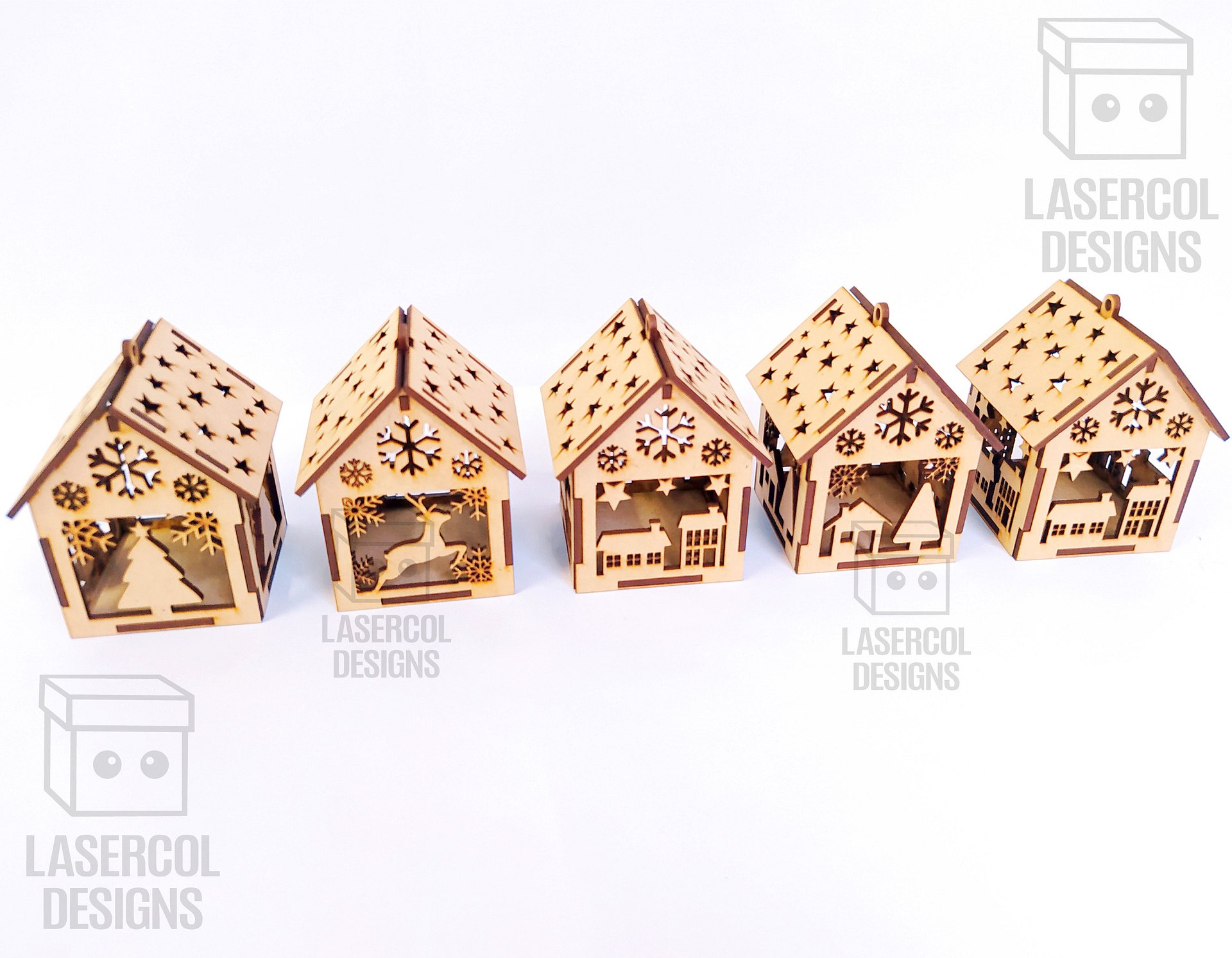 Christmas House Ornaments Set 3 (2 Sizes, 5 Styles) - Laser Cut Files product image (3)