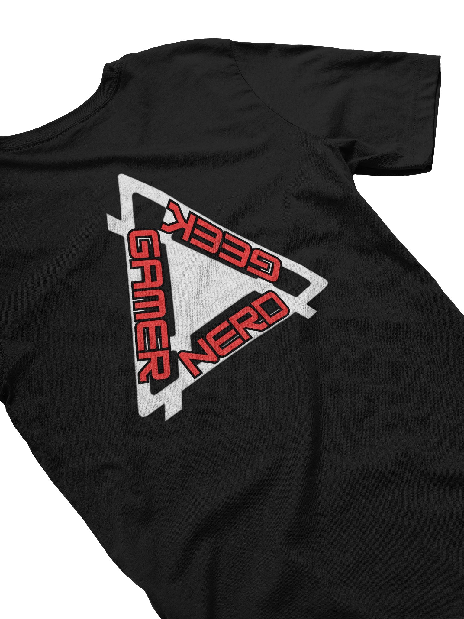 Nerd Geek Gamer Triangle Logo T-Shirt | Front & Back Print Black Graphic Tee product image (4)