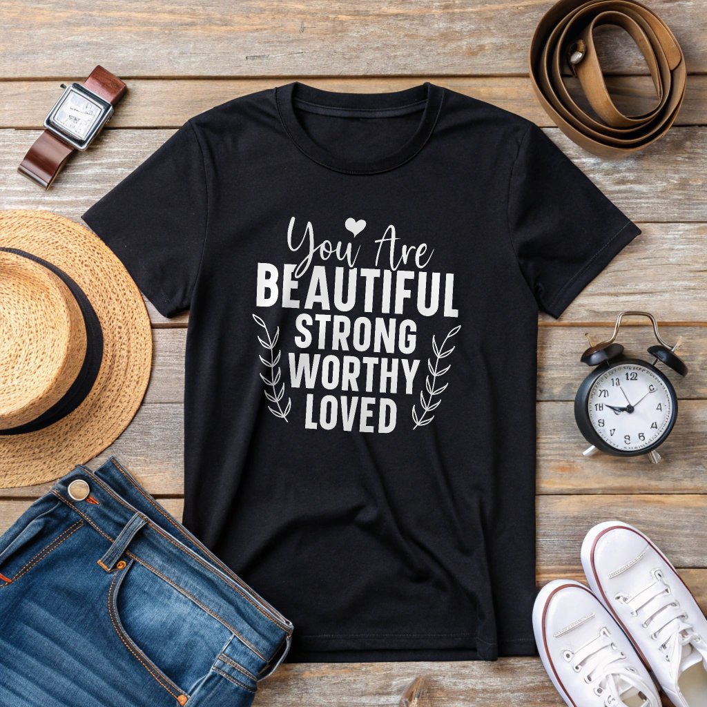 You Are Beautiful Strong Worthy Loved - Women's Black T-Shirt product image (2)