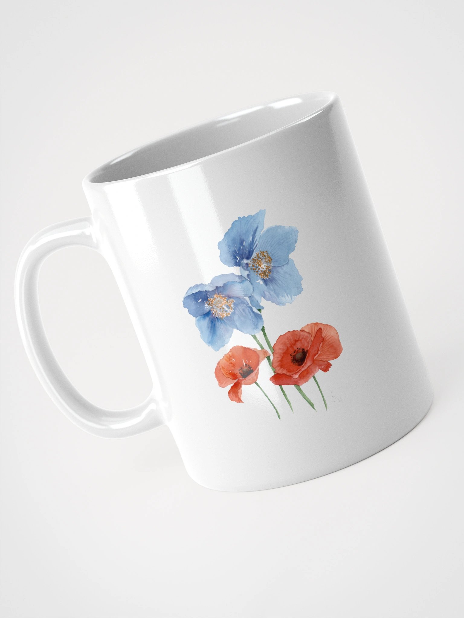 Blue & Red Poppies White Glossy Mug product image (3)