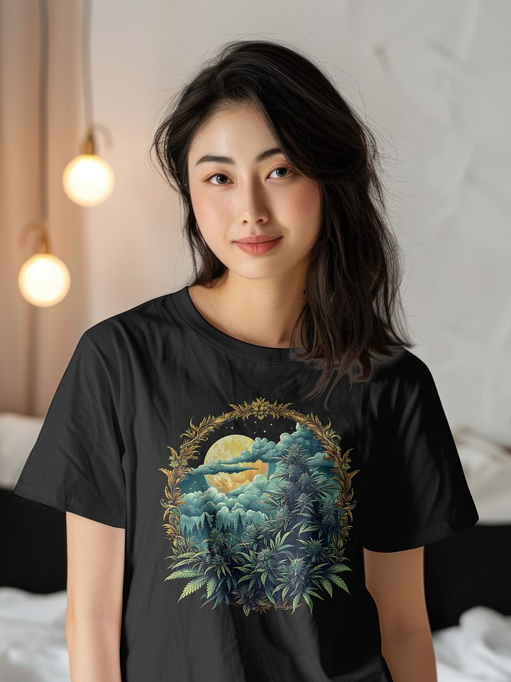 Moonlit Cannabis Dreamscape Design Heavyweight T-shirt product image (1)