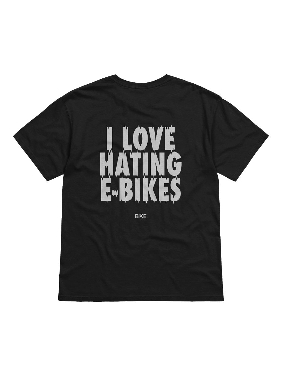 I Love Hating E-Bikes Shirt (White Logo) product image (1)