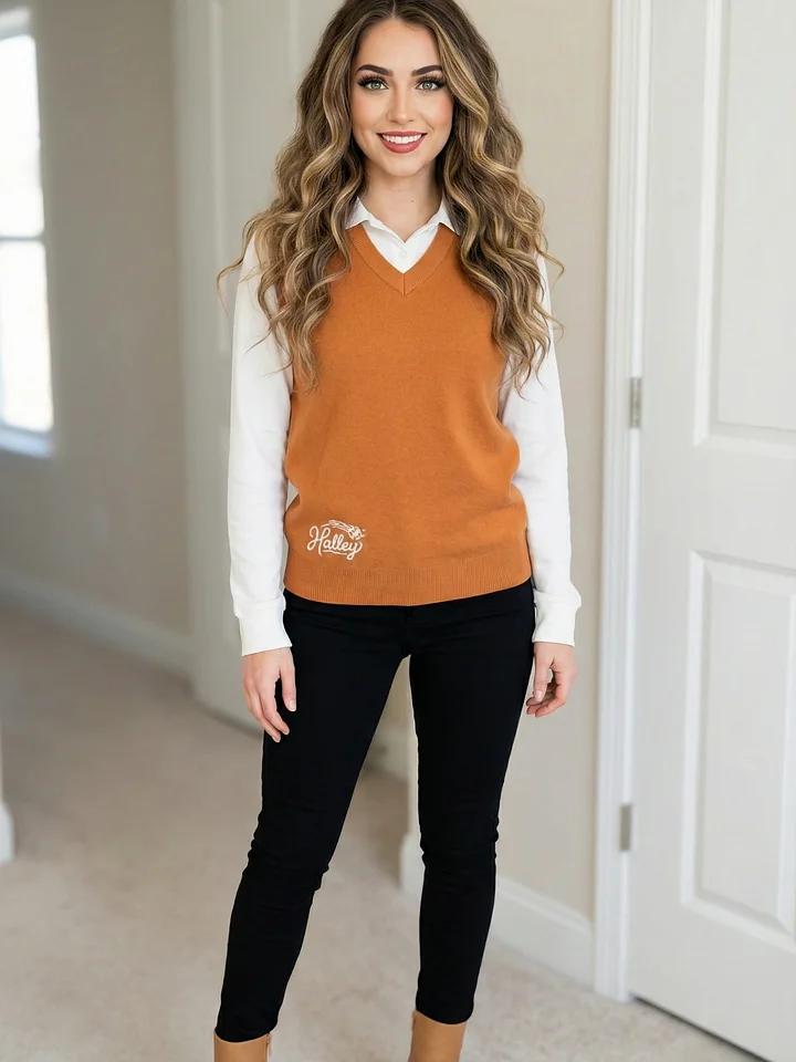 Orange Knitted V-Neck Vest product image (1)