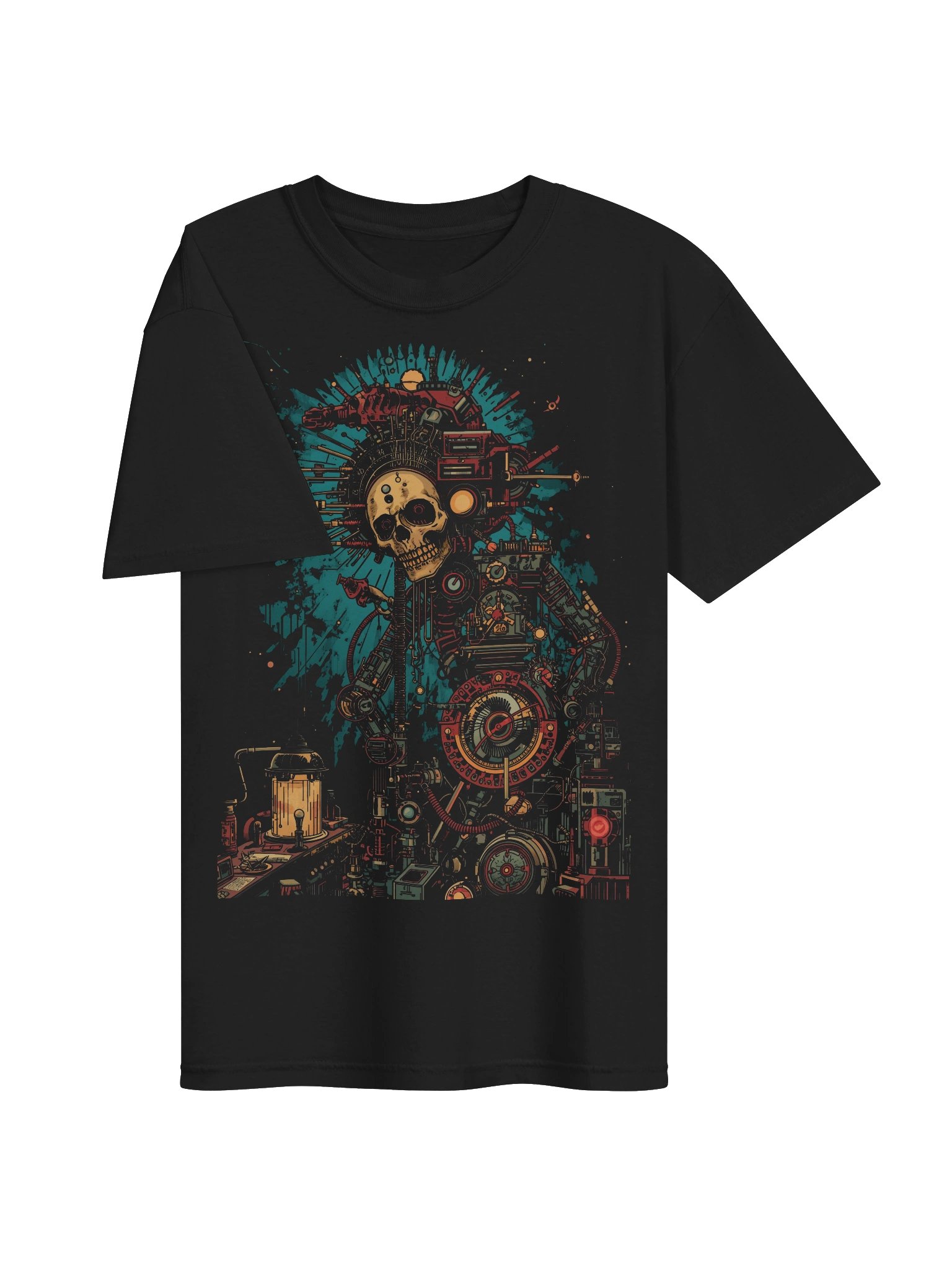 Retro-Futurist Skull Mechanic Heavyweight T-Shirt product image (6)