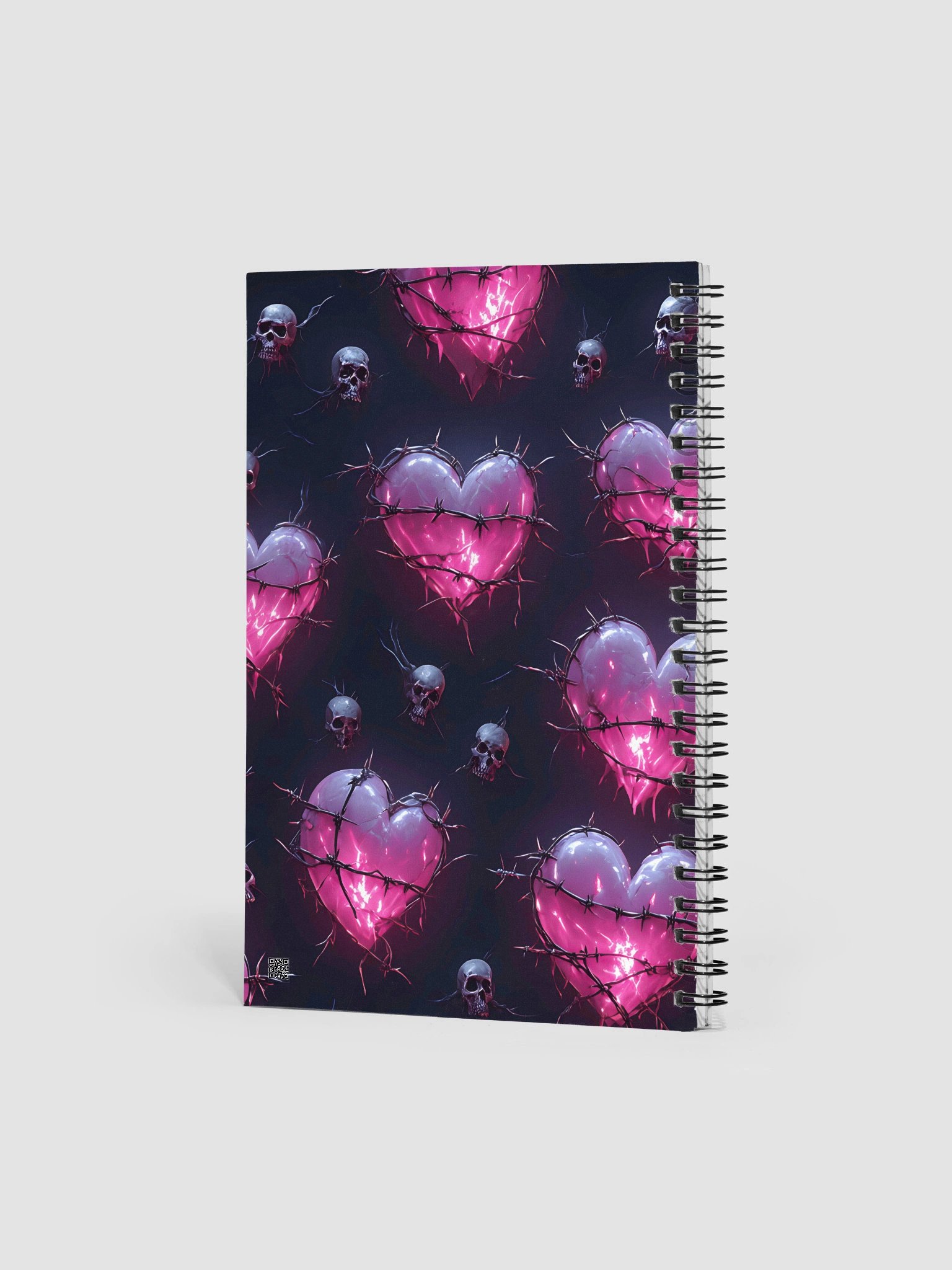 Neon Barbed Heart Skull Spiral Notebook - Glow Pink Shattered Hearts 140-Page Dotted Journal product image (2)