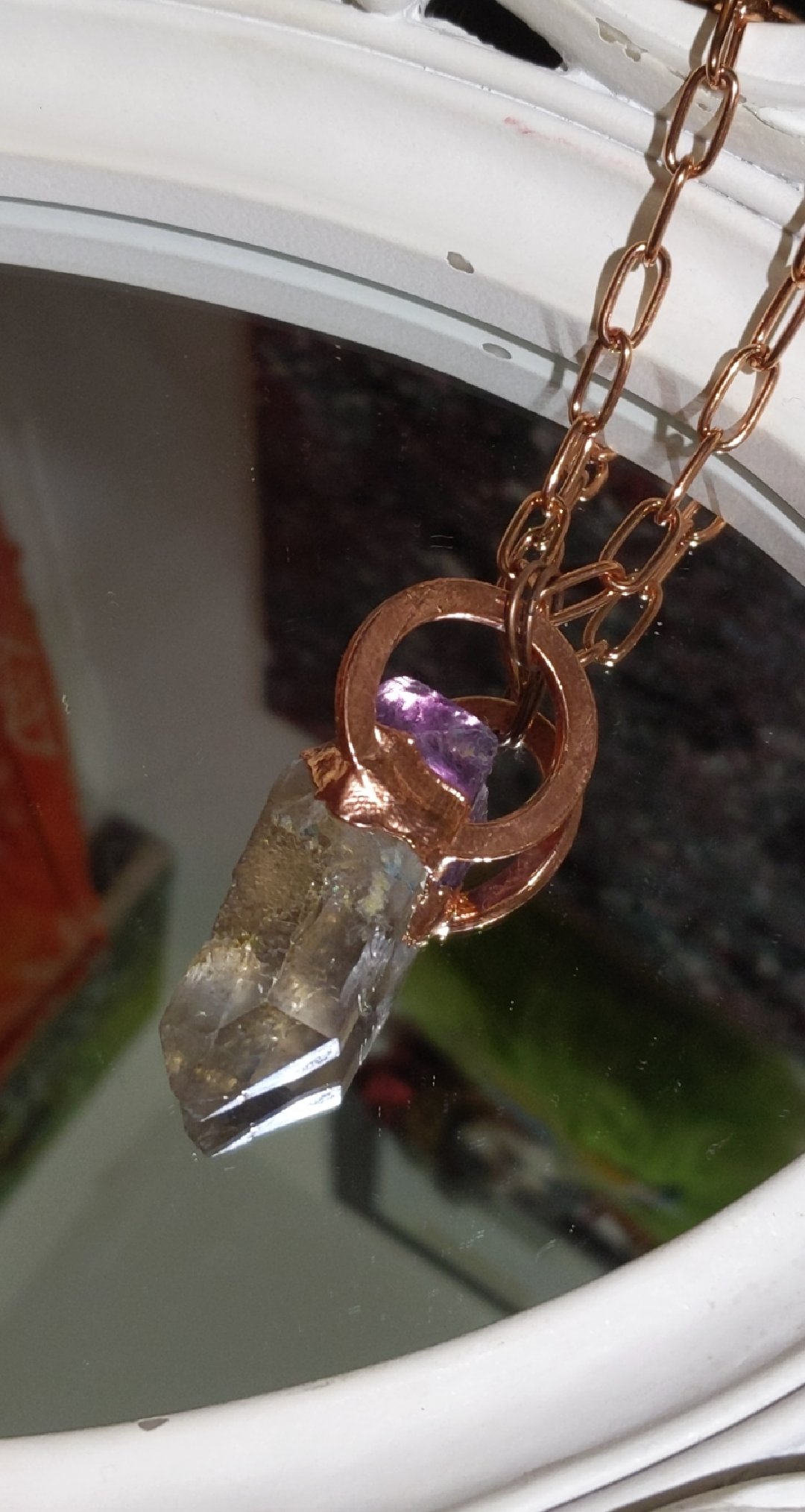 Purple Octagonal Fluorite & Natural Quartz Necklace product image (3)