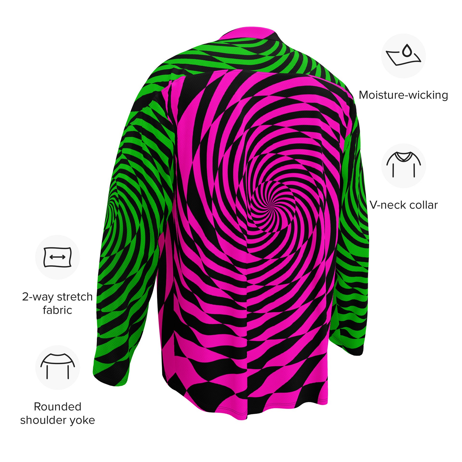 Trippy Rave Hockey Jersey, Psychedelic Spirals EDM Shirt, Fun Swirl Festival Wear, Retro Raver Fashion, Neon Pink Green Checkers Clothes product image (10)